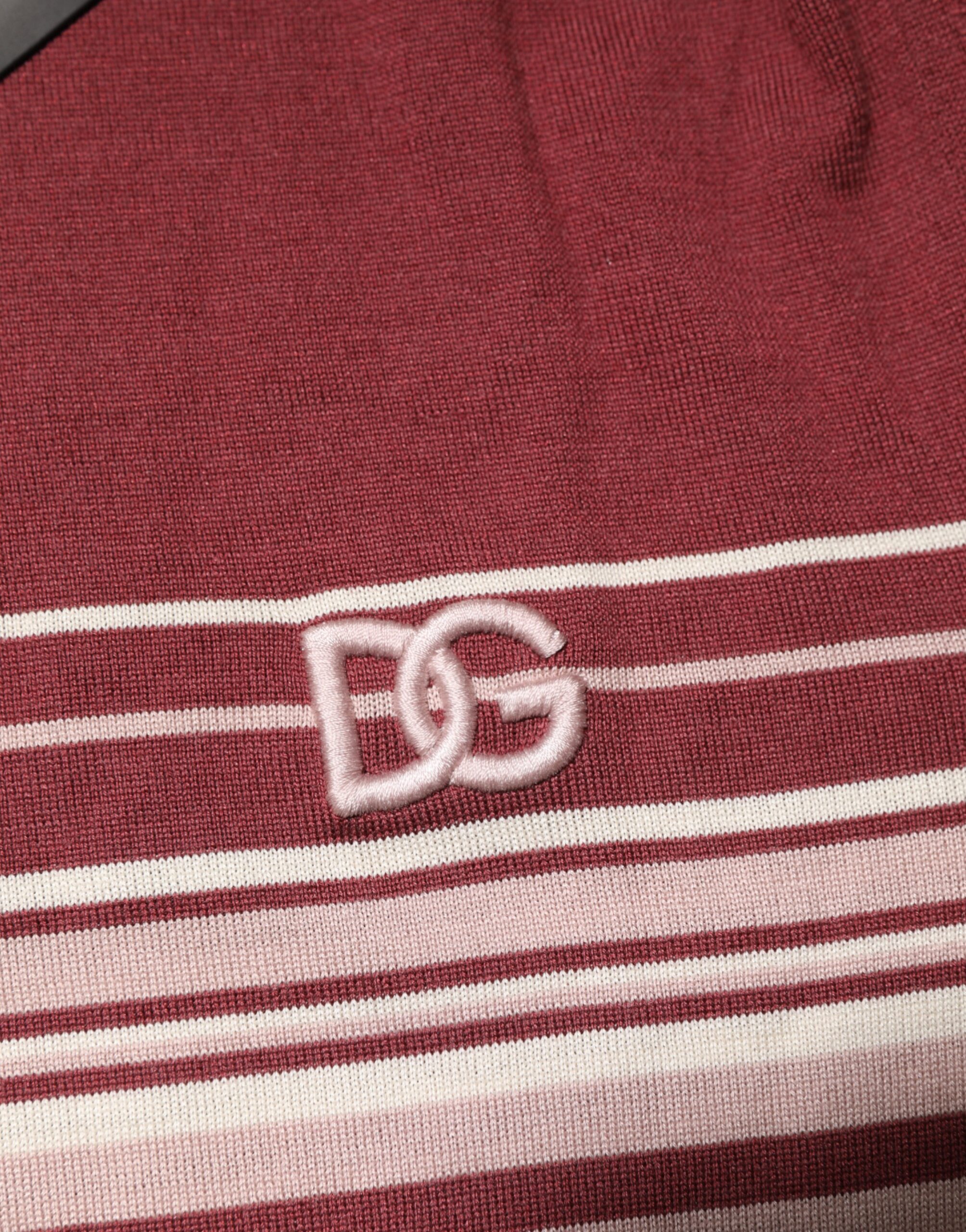 Dolce & Gabbana Cotton Burgundy Striped DG Logo Polo T-shirt - Image 8