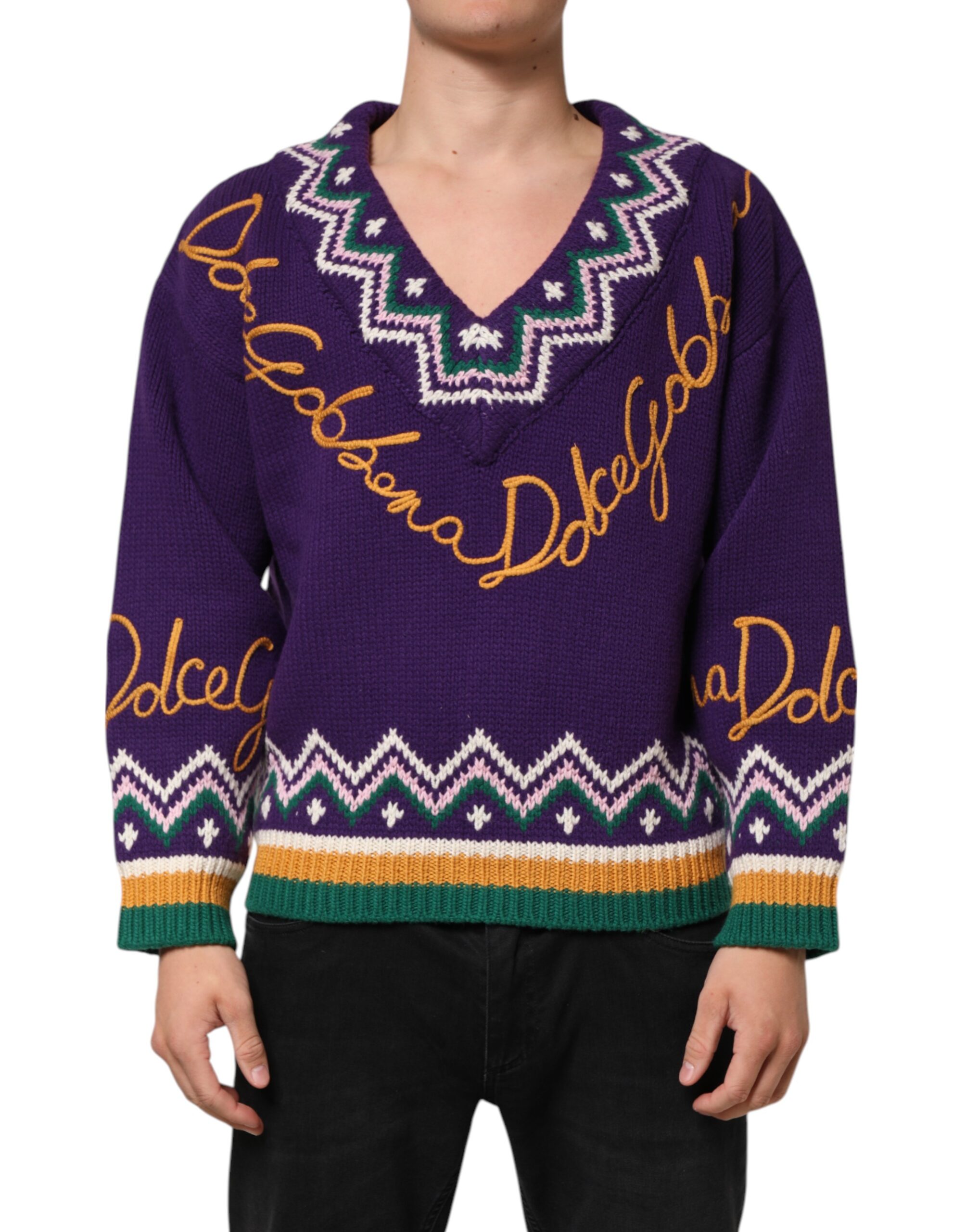 Dolce & Gabbana Purple Wool DG Logo Men Knit Pullover Sweater - Image 2