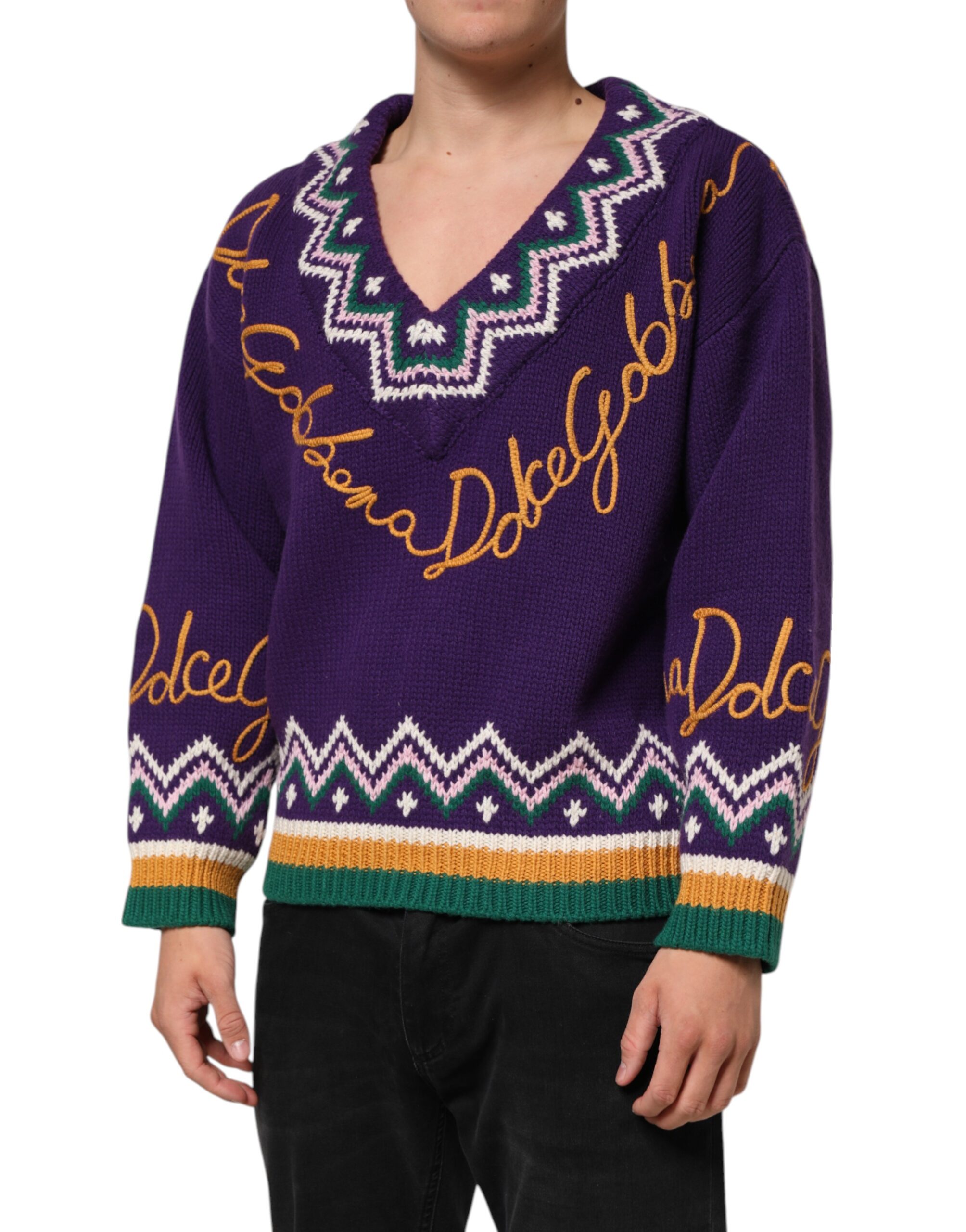 Dolce & Gabbana Purple Wool DG Logo Men Knit Pullover Sweater - Image 3