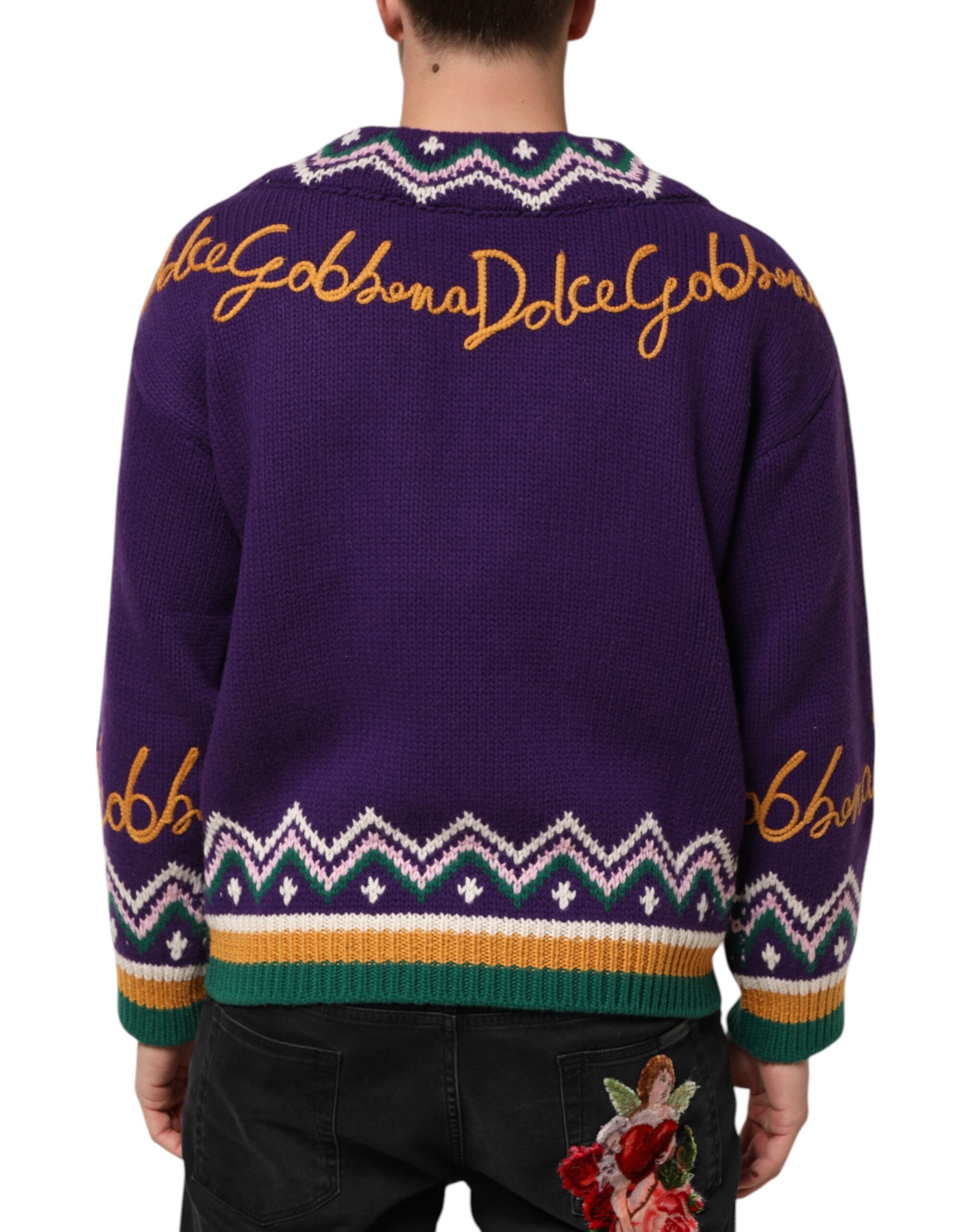 Dolce & Gabbana Purple Wool DG Logo Men Knit Pullover Sweater - Image 4