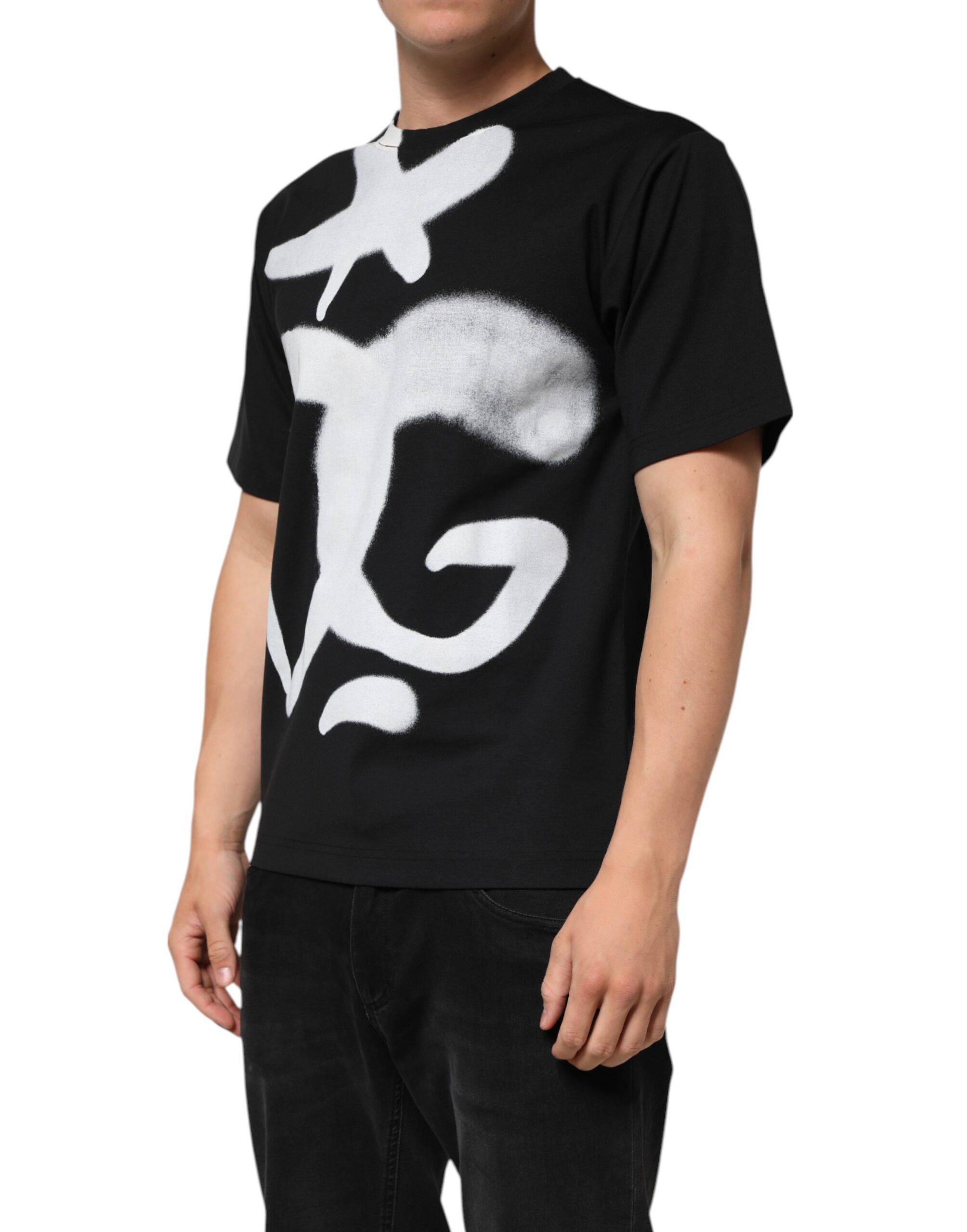 Dolce & Gabbana Black Cotton DG Logo Graffiti Short Sleeve T-shirt - Image 3