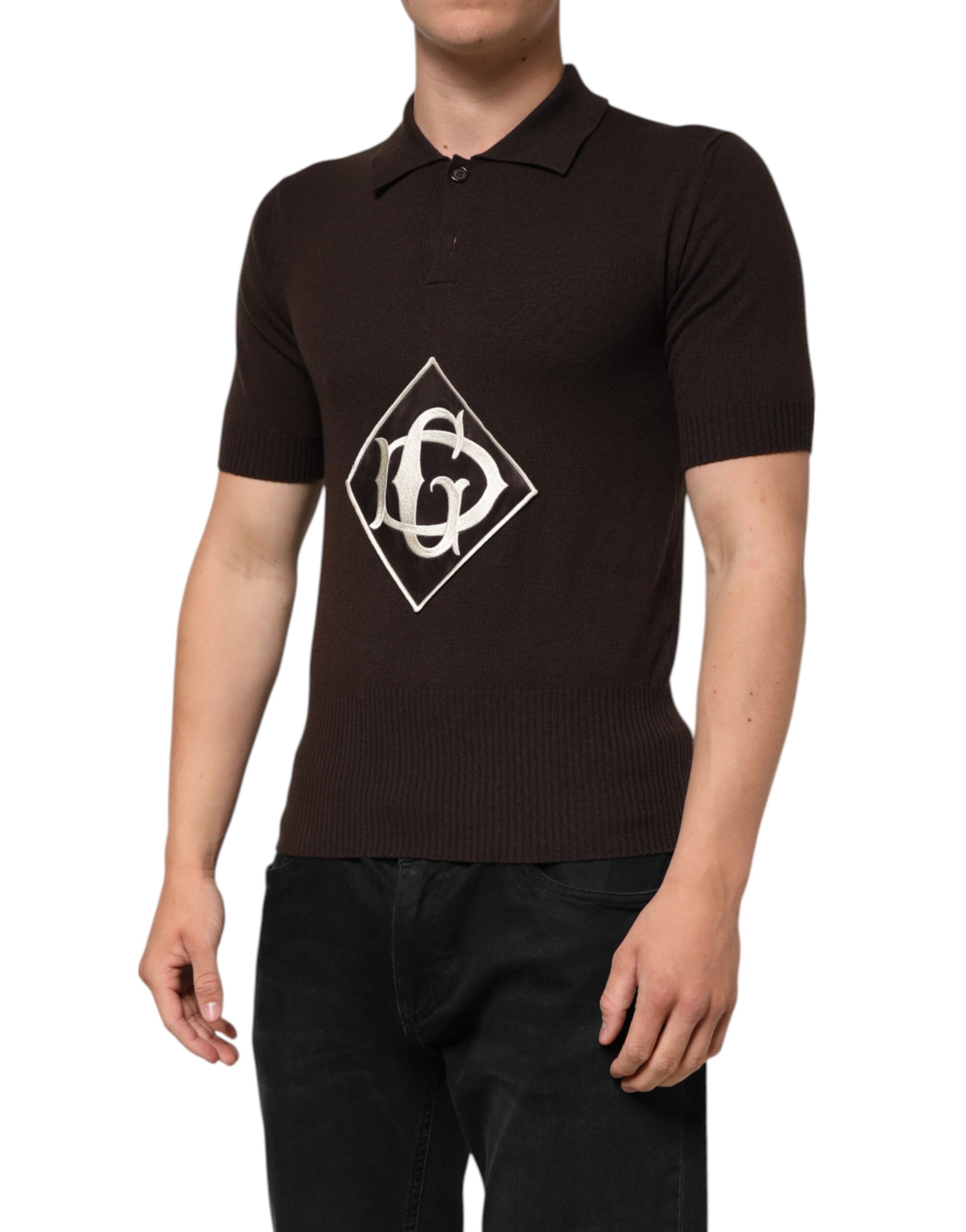 Dolce & Gabbana Brown Wool Logo Embroidered Men Polo T-shirt - Image 3