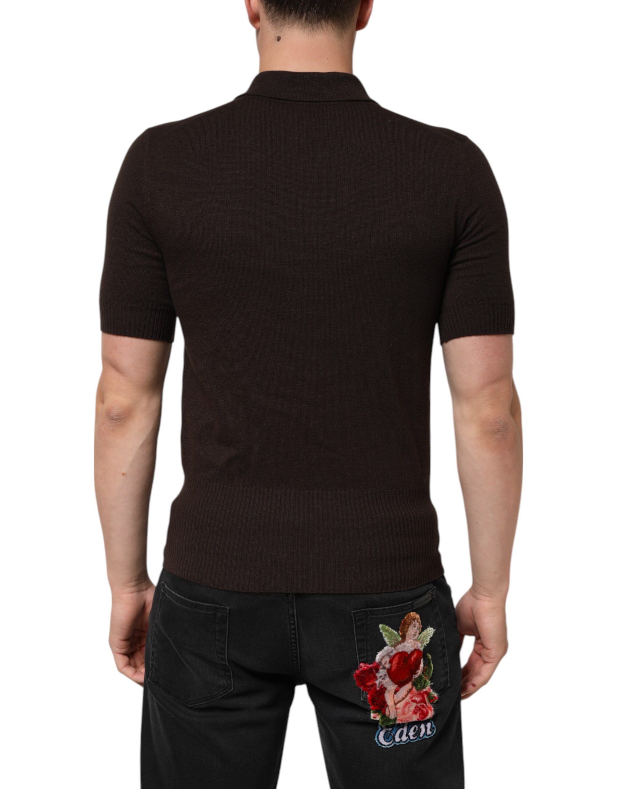 Dolce & Gabbana Brown Wool Logo Embroidered Men Polo T-shirt - Image 4