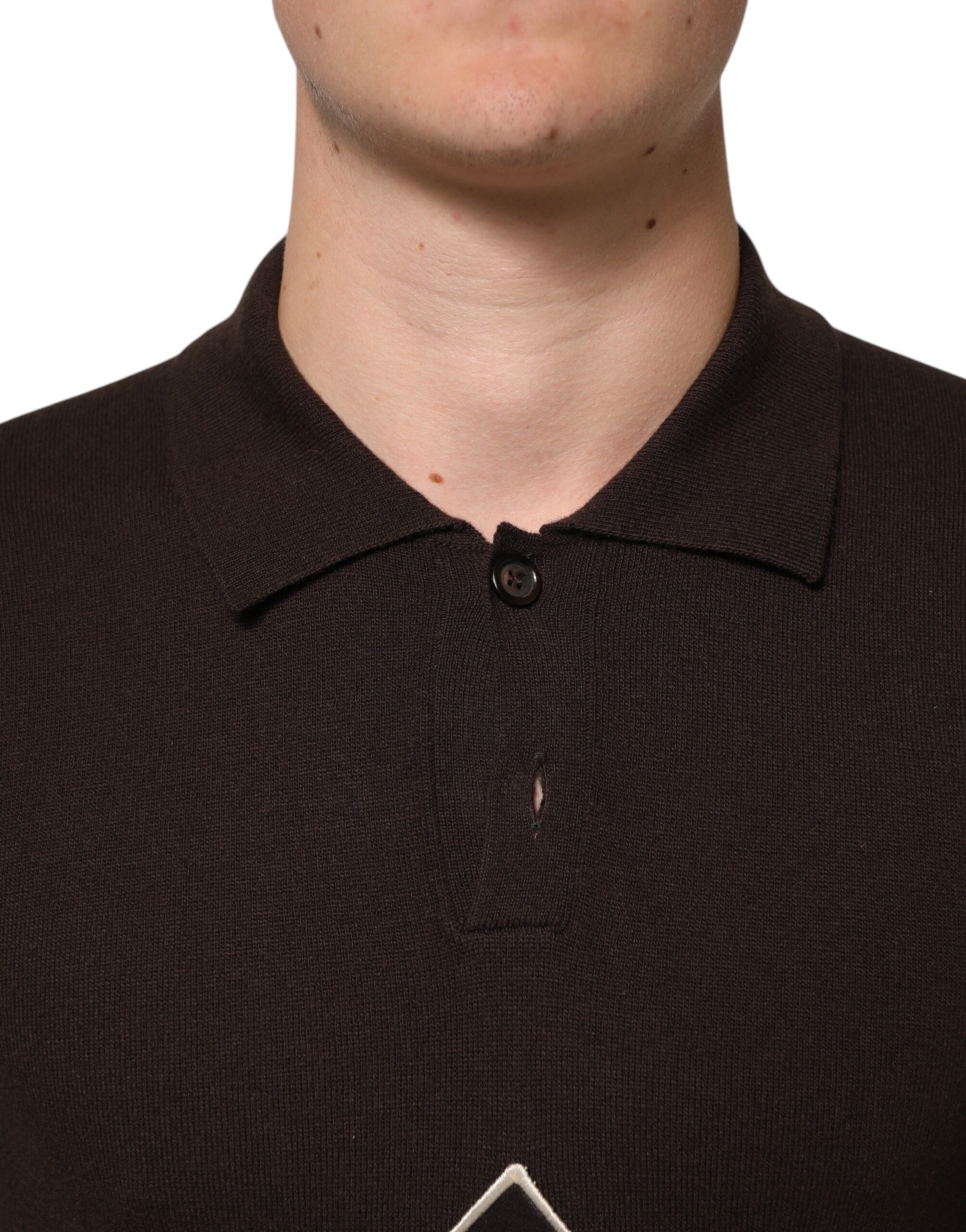 Dolce & Gabbana Brown Wool Logo Embroidered Men Polo T-shirt - Image 5