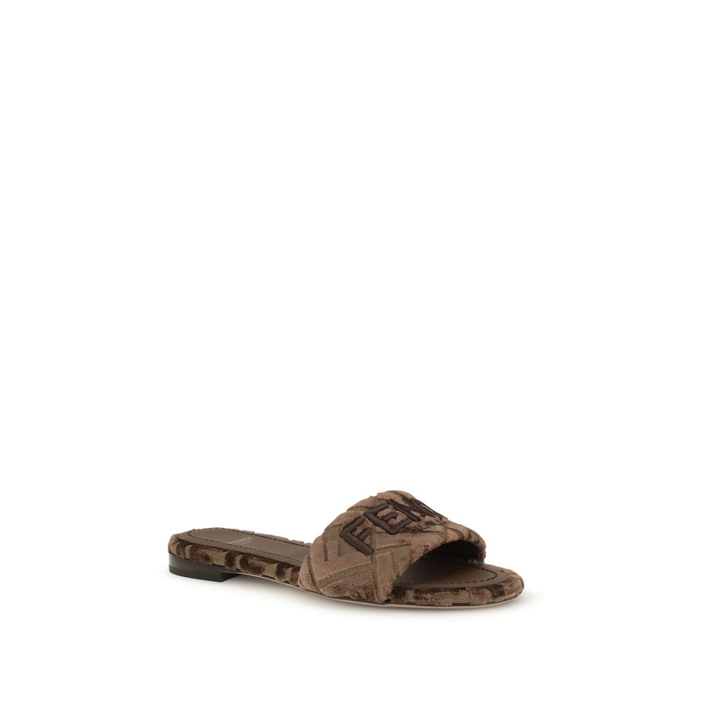 Fendi Brown Viscose Flat Sandals - Image 2