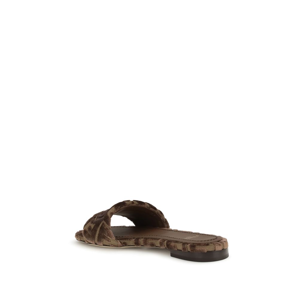 Fendi Brown Viscose Flat Sandals - Image 3