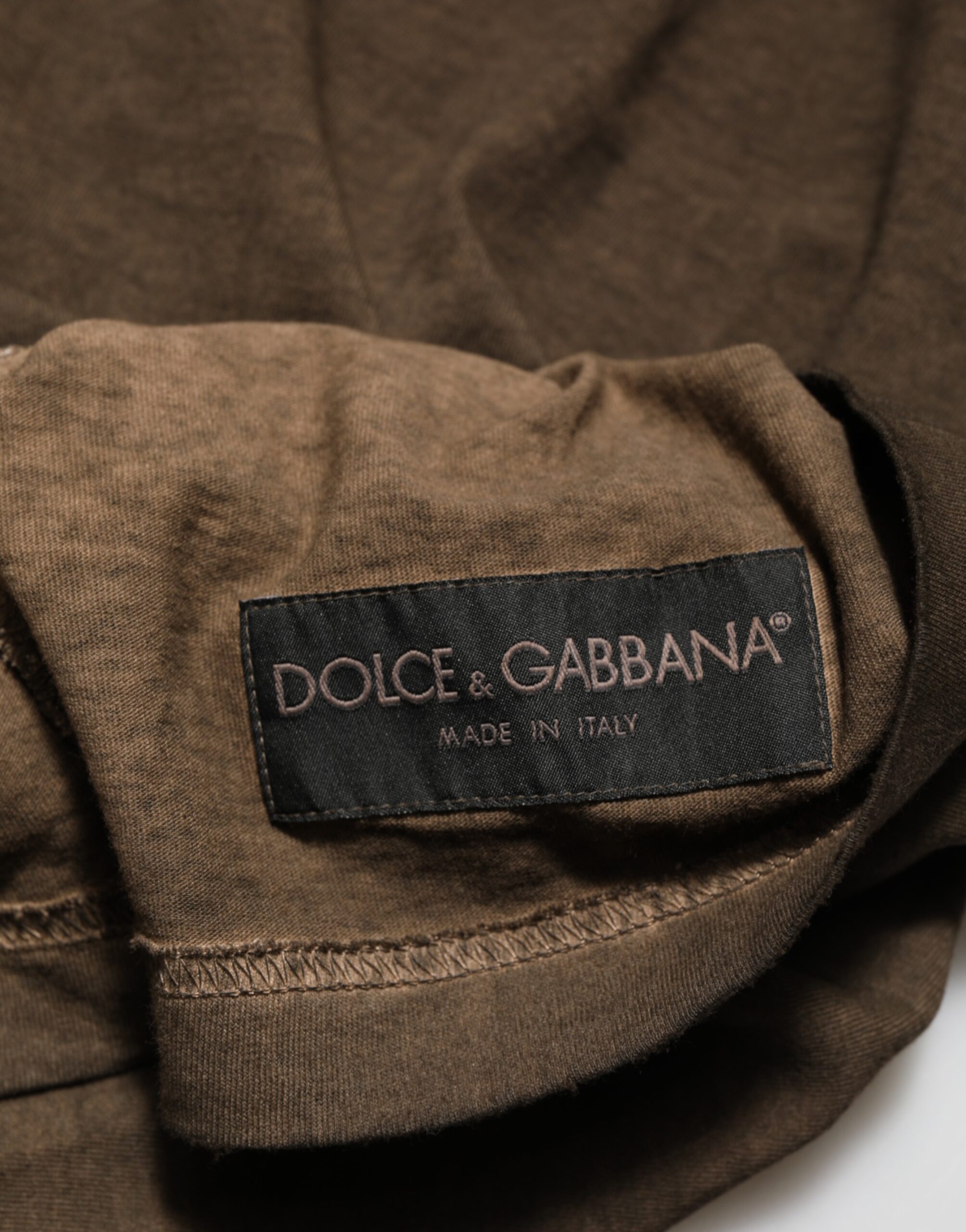 Dolce & Gabbana Dark Brown Cotton Tattered Logo Men T-shirt - Image 8