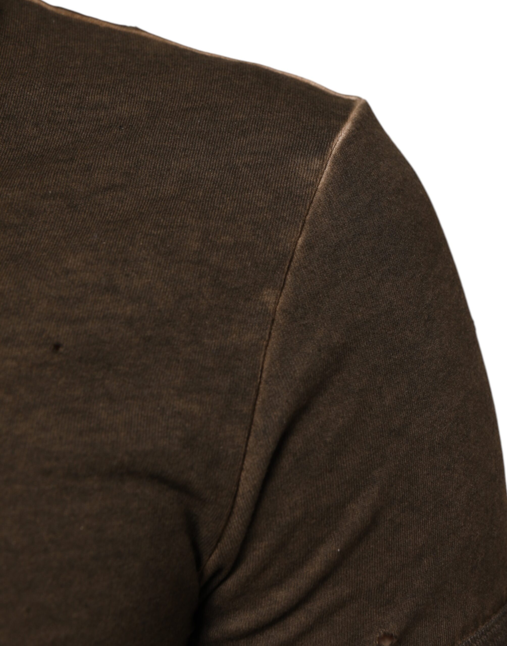 Dolce & Gabbana Dark Brown Cotton Tattered Logo Men T-shirt - Image 6