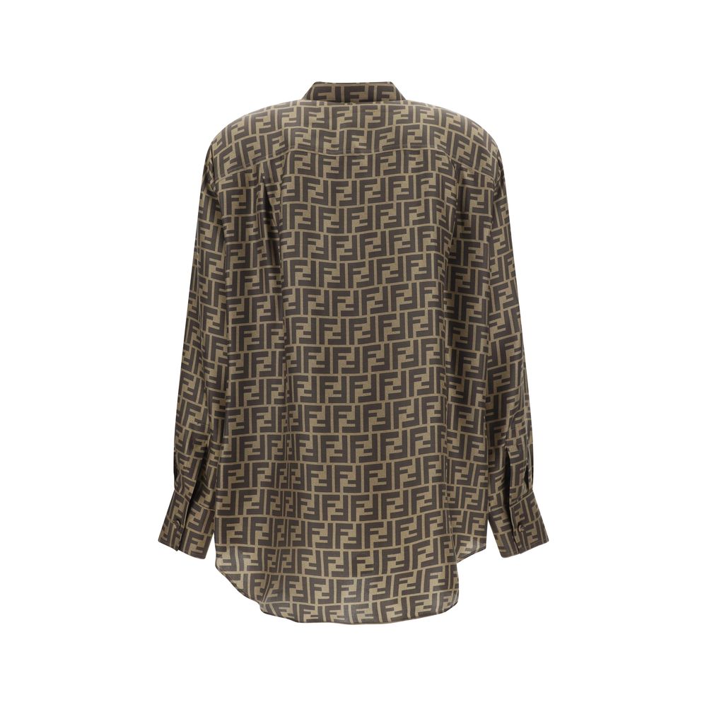 Fendi Brown Silk Pattern Shirt - Image 2