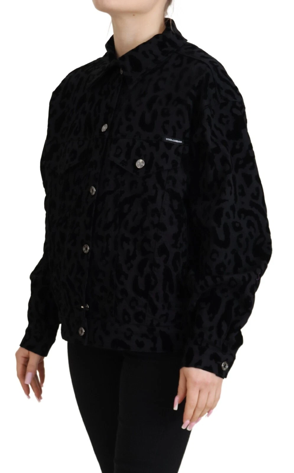Dolce & Gabbana Cotton Black Leopard Long Sleeve Denim Jacket - Image 3