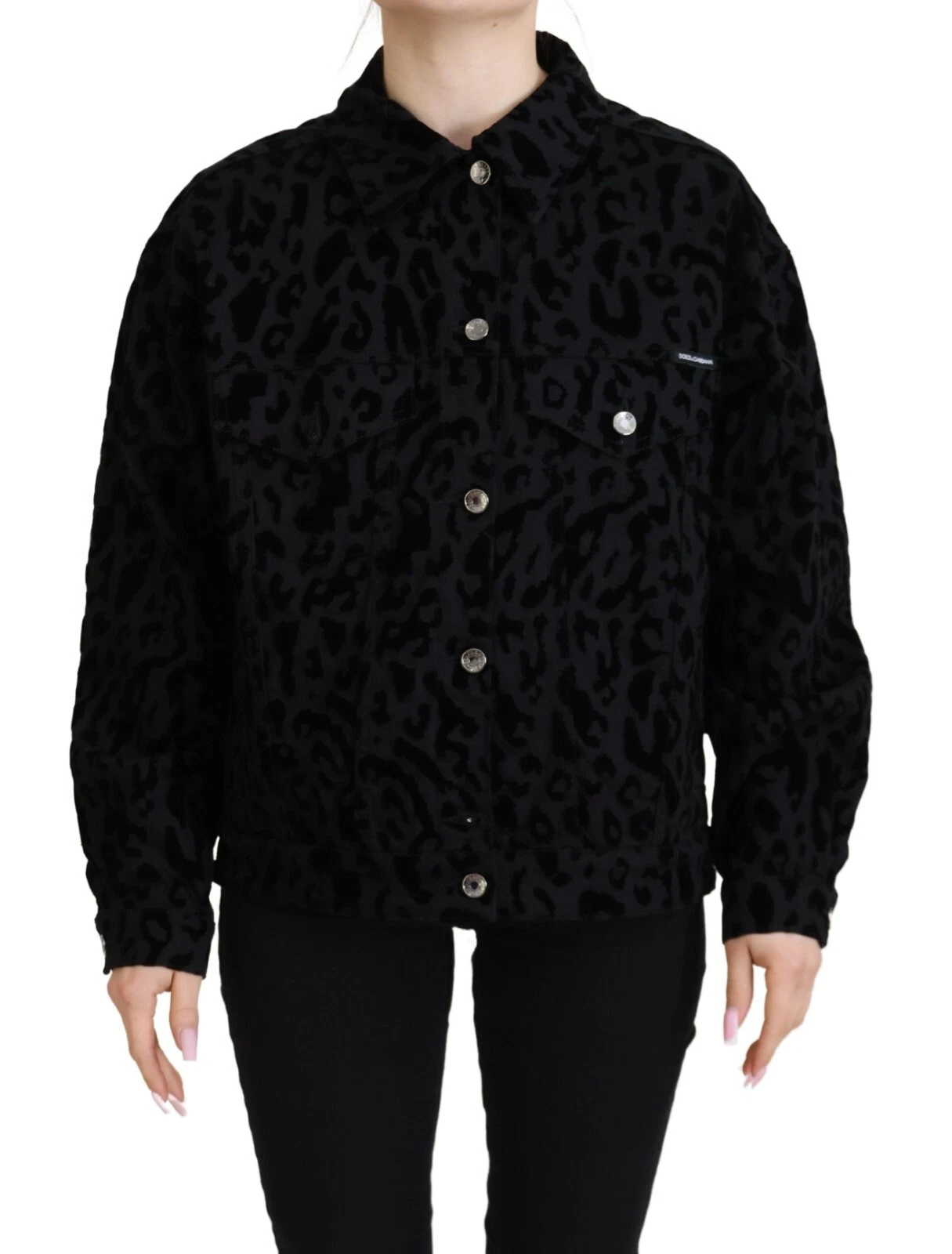 Dolce & Gabbana Cotton Black Leopard Long Sleeve Denim Jacket - Image 2