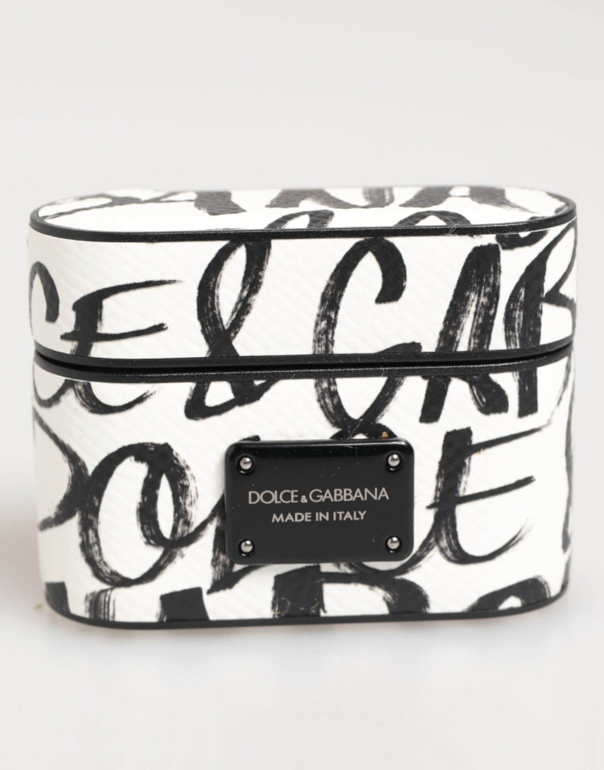 Dolce & Gabbana Black White Leather Monogram Print Logo Holder Airpods Case - Image 2