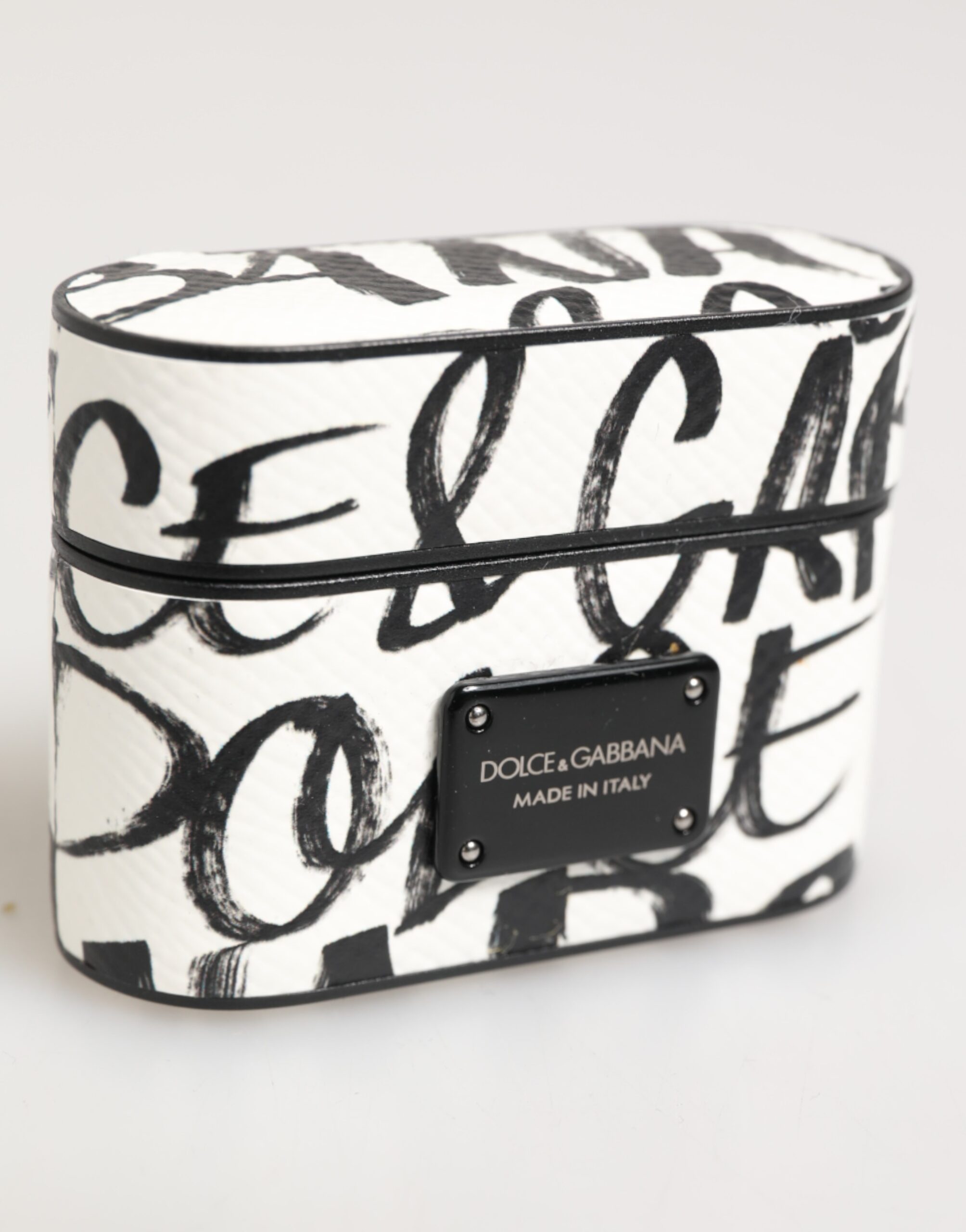 Dolce & Gabbana Black White Leather Monogram Print Logo Holder Airpods Case - Image 3