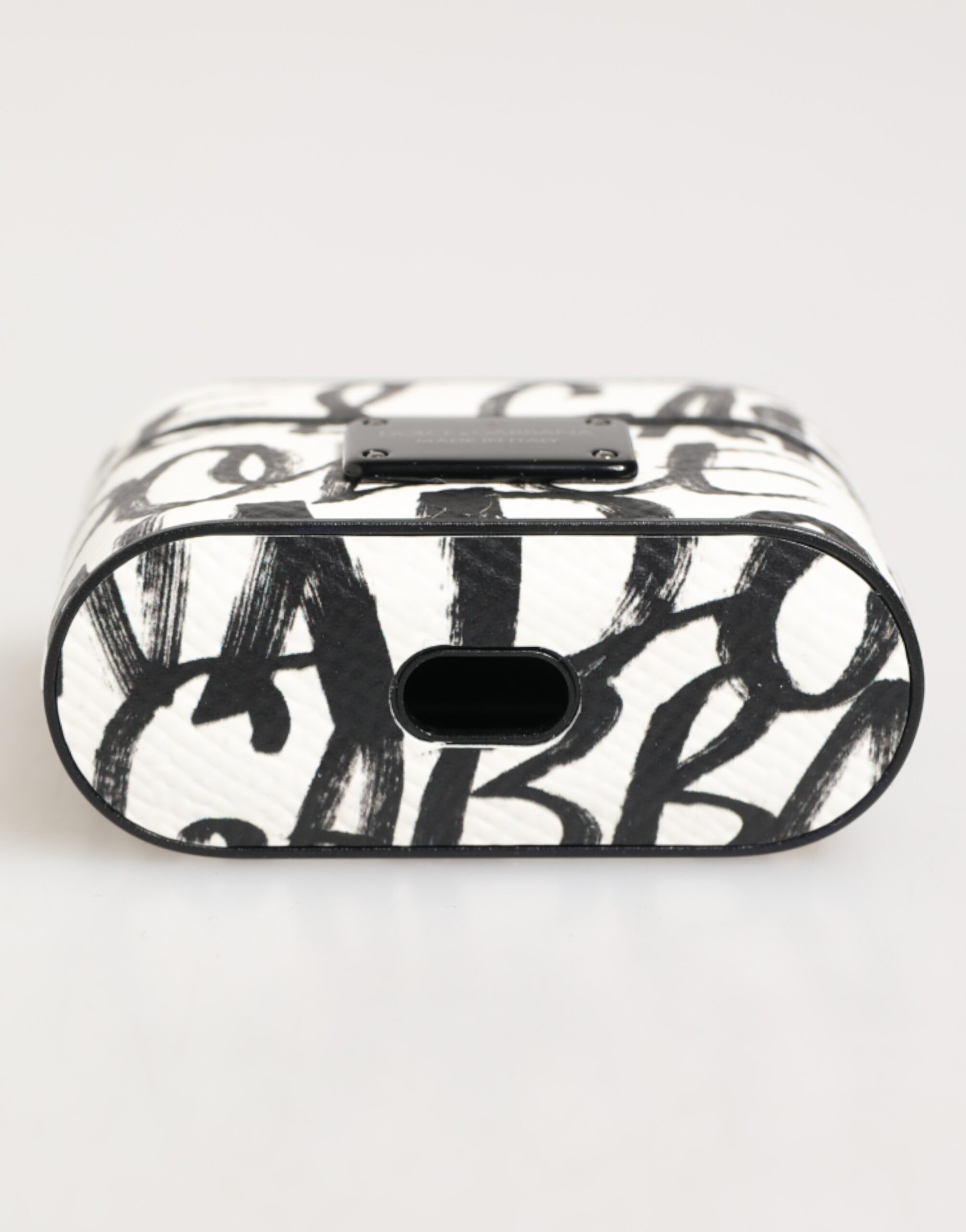 Dolce & Gabbana Black White Leather Monogram Print Logo Holder Airpods Case - Image 6