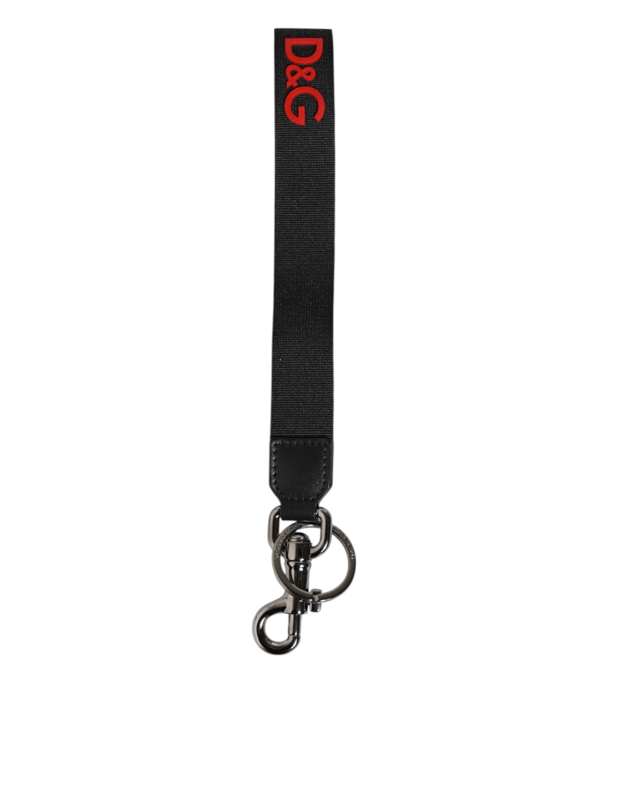 Dolce & Gabbana Black Red Logo Polyester Brass Holder Keychain Keyring - Image 2