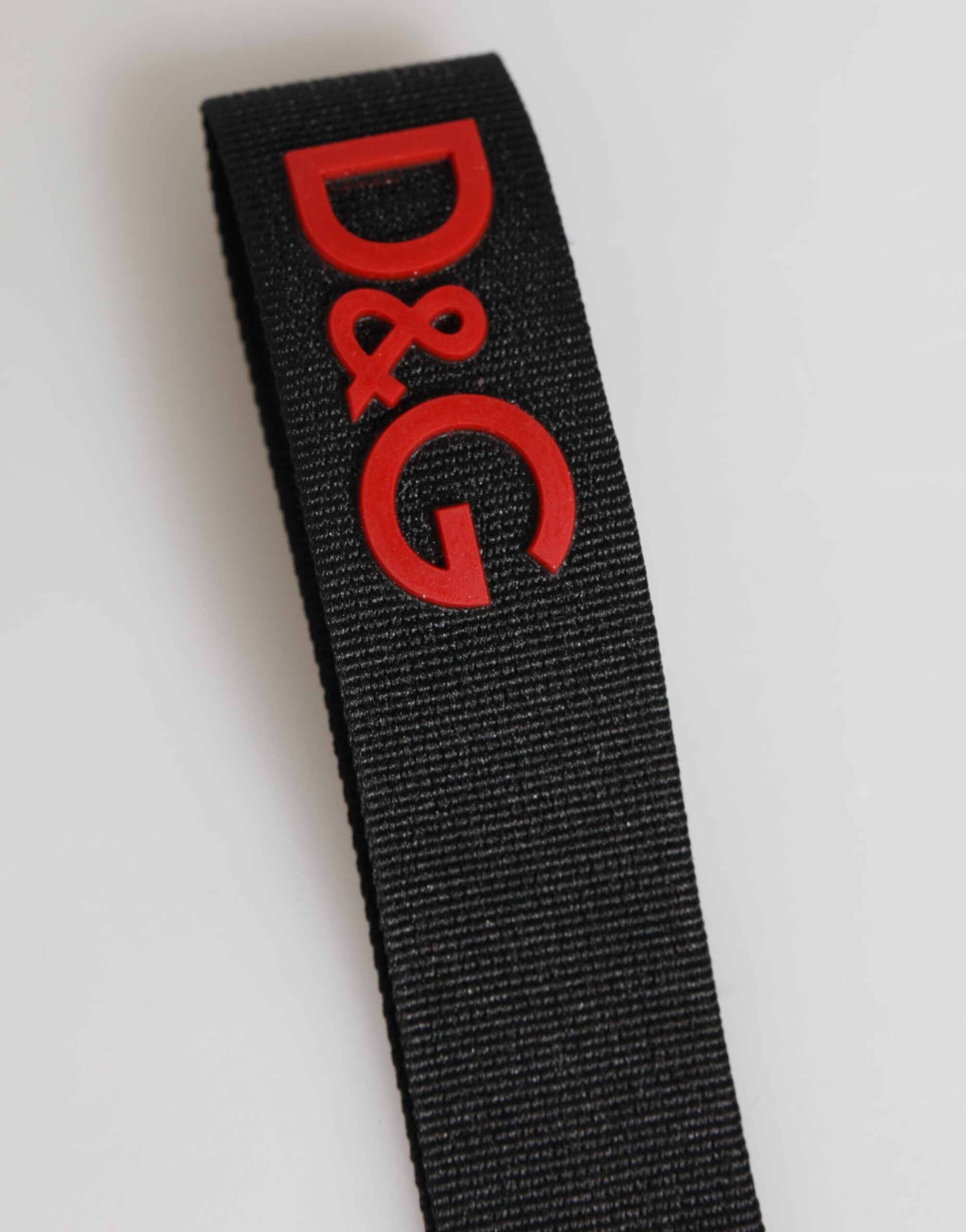 Dolce & Gabbana Black Red Logo Polyester Brass Holder Keychain Keyring - Image 4