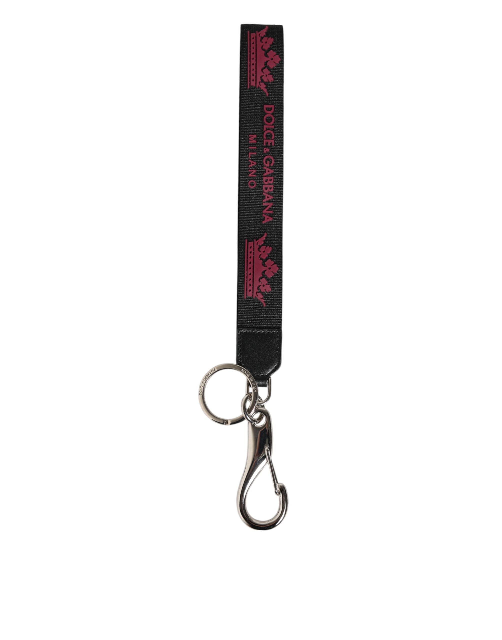 Dolce & Gabbana Black Burgundy Nylon DG Logo Crown Holder Keychain Keyring - Image 2