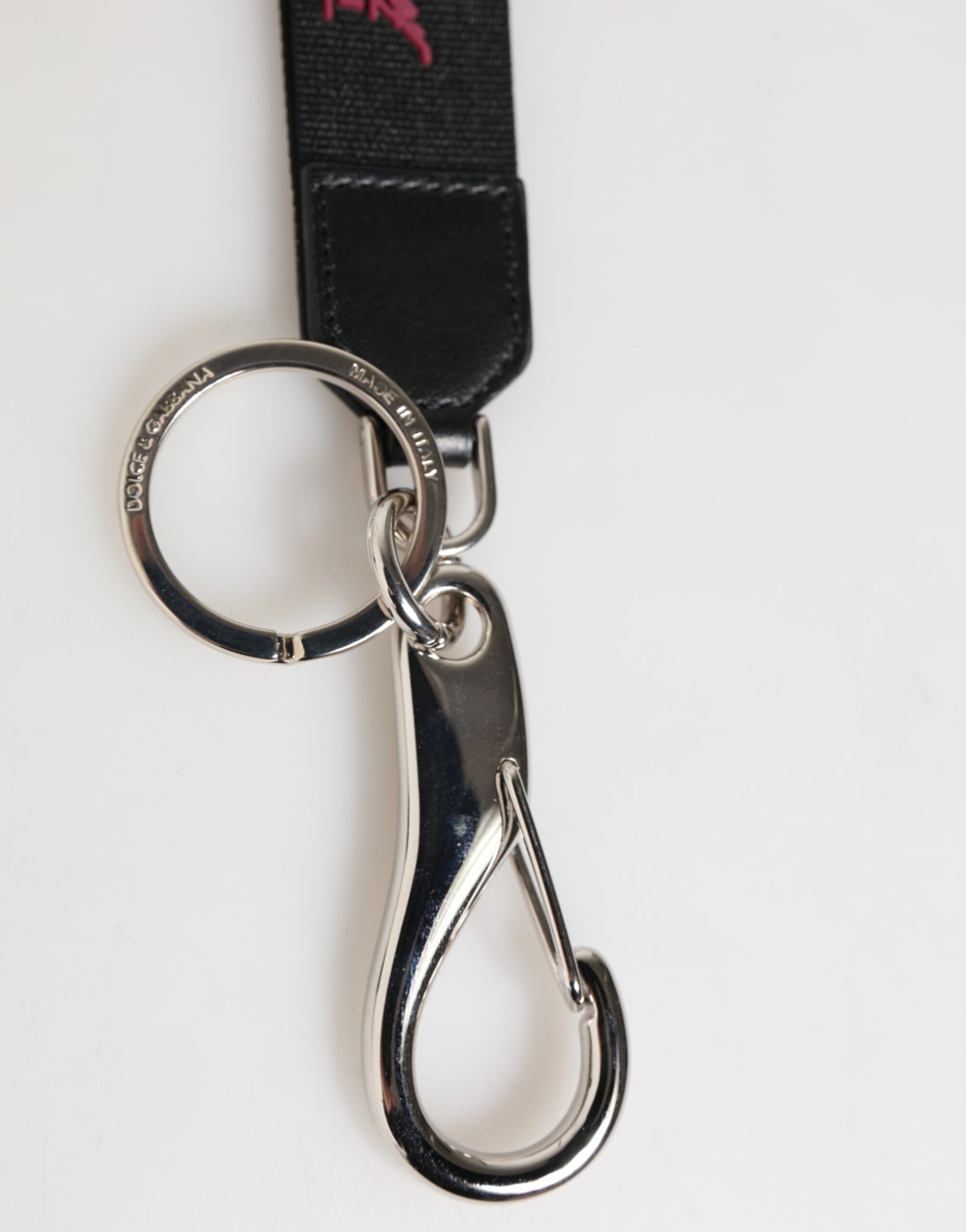 Dolce & Gabbana Black Burgundy Nylon DG Logo Crown Holder Keychain Keyring - Image 3