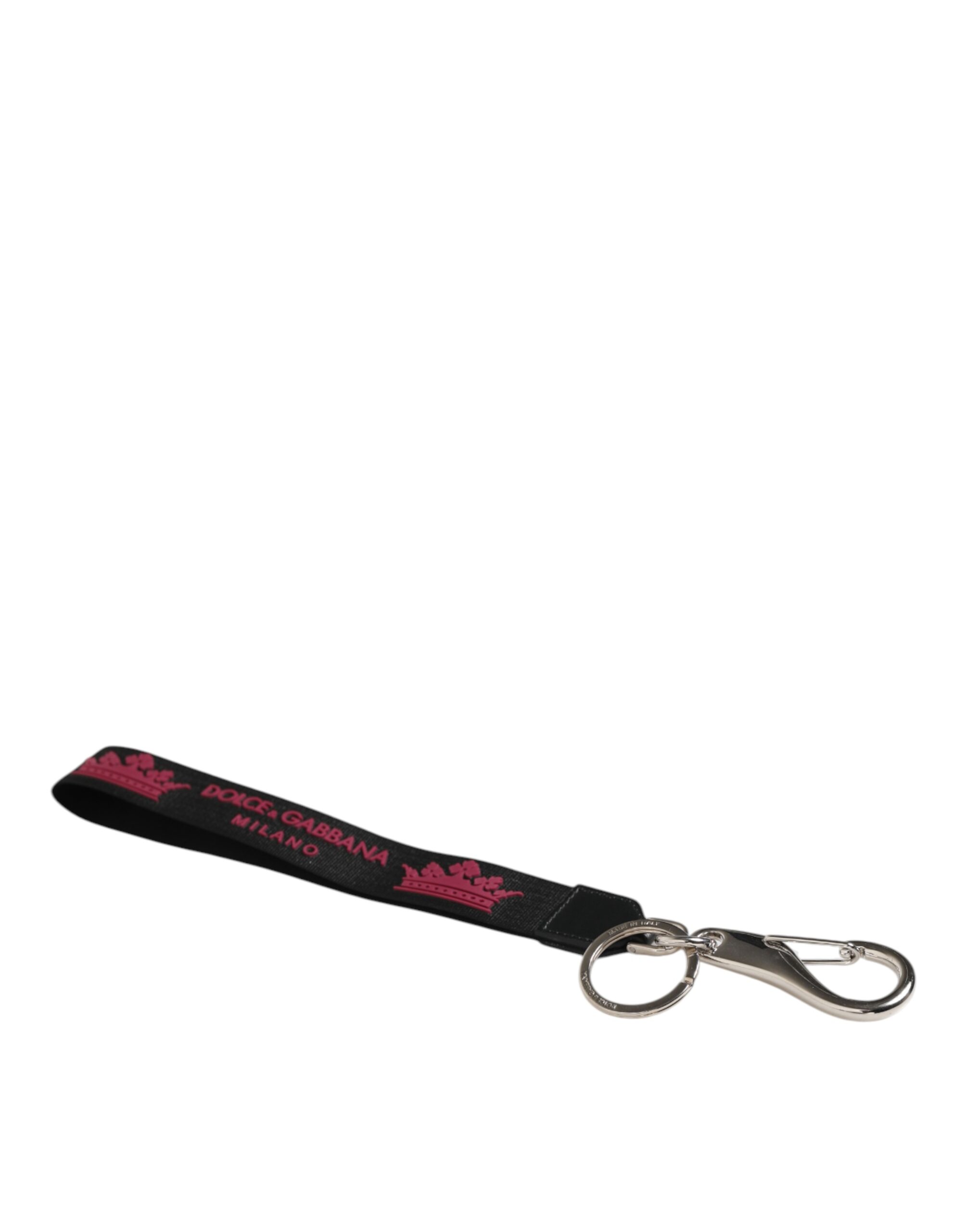 Dolce & Gabbana Black Burgundy Nylon DG Logo Crown Holder Keychain Keyring - Image 5