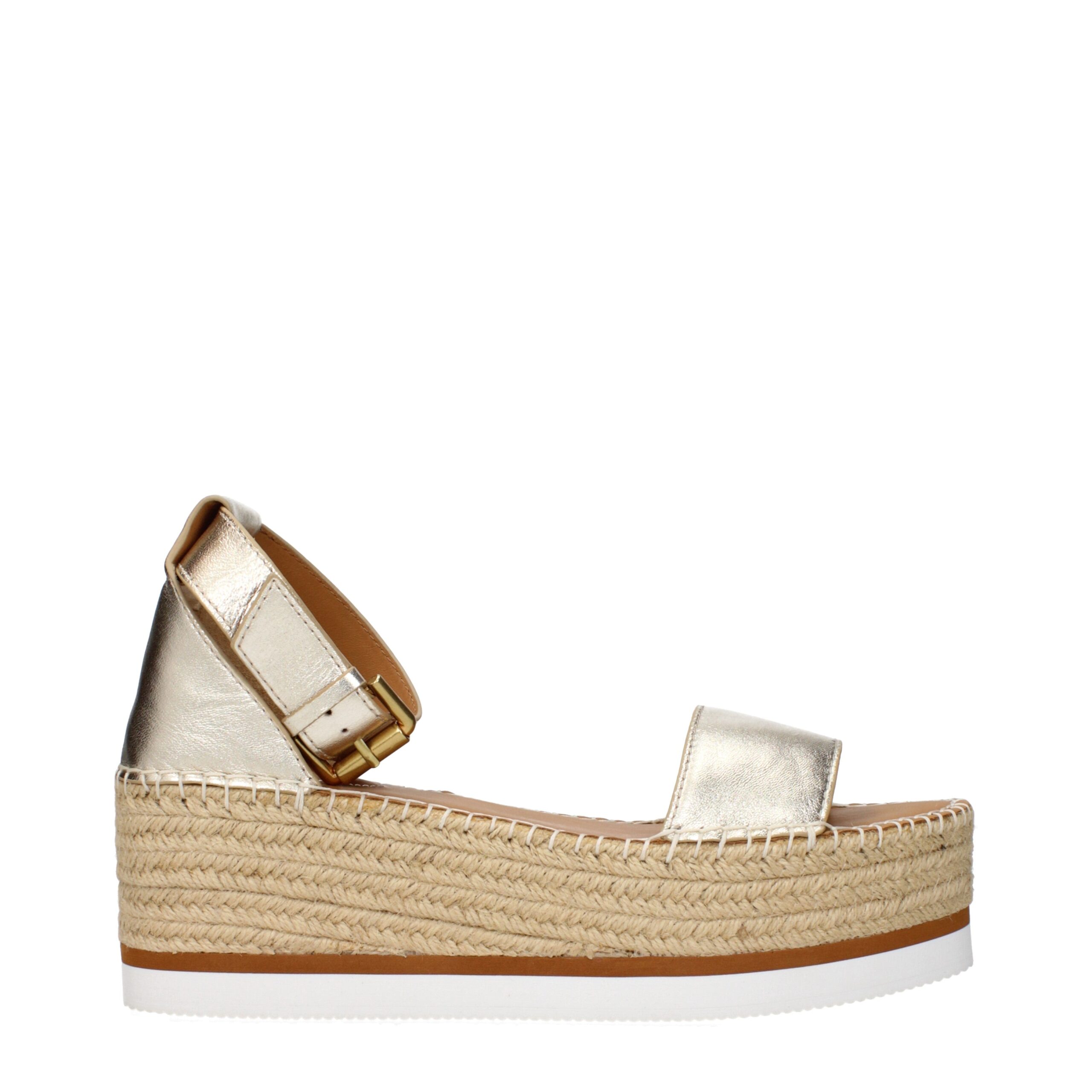 See By ChloƩ Gold Leather Wedge Sandals