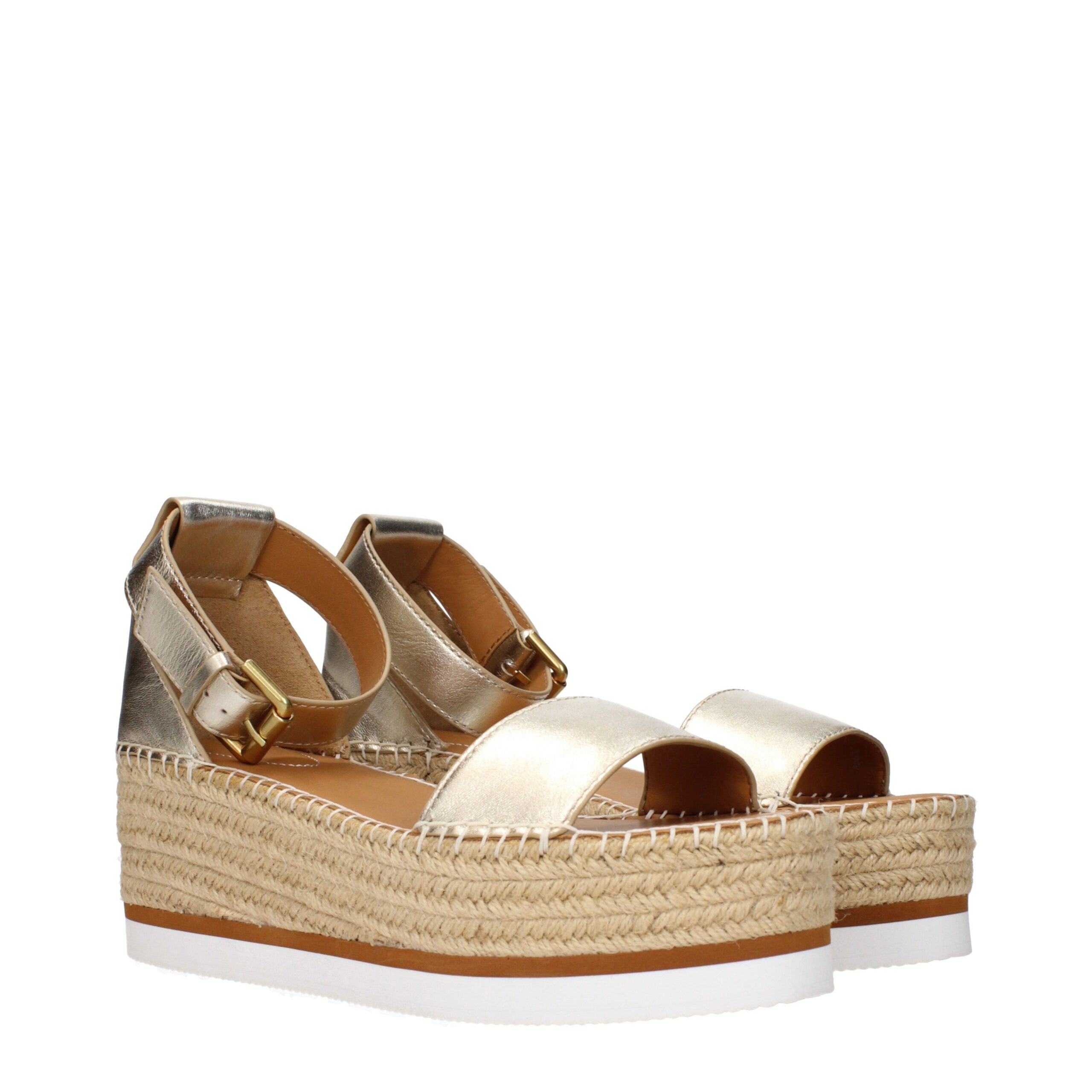 See By ChloƩ Gold Leather Wedge Sandals - Image 2