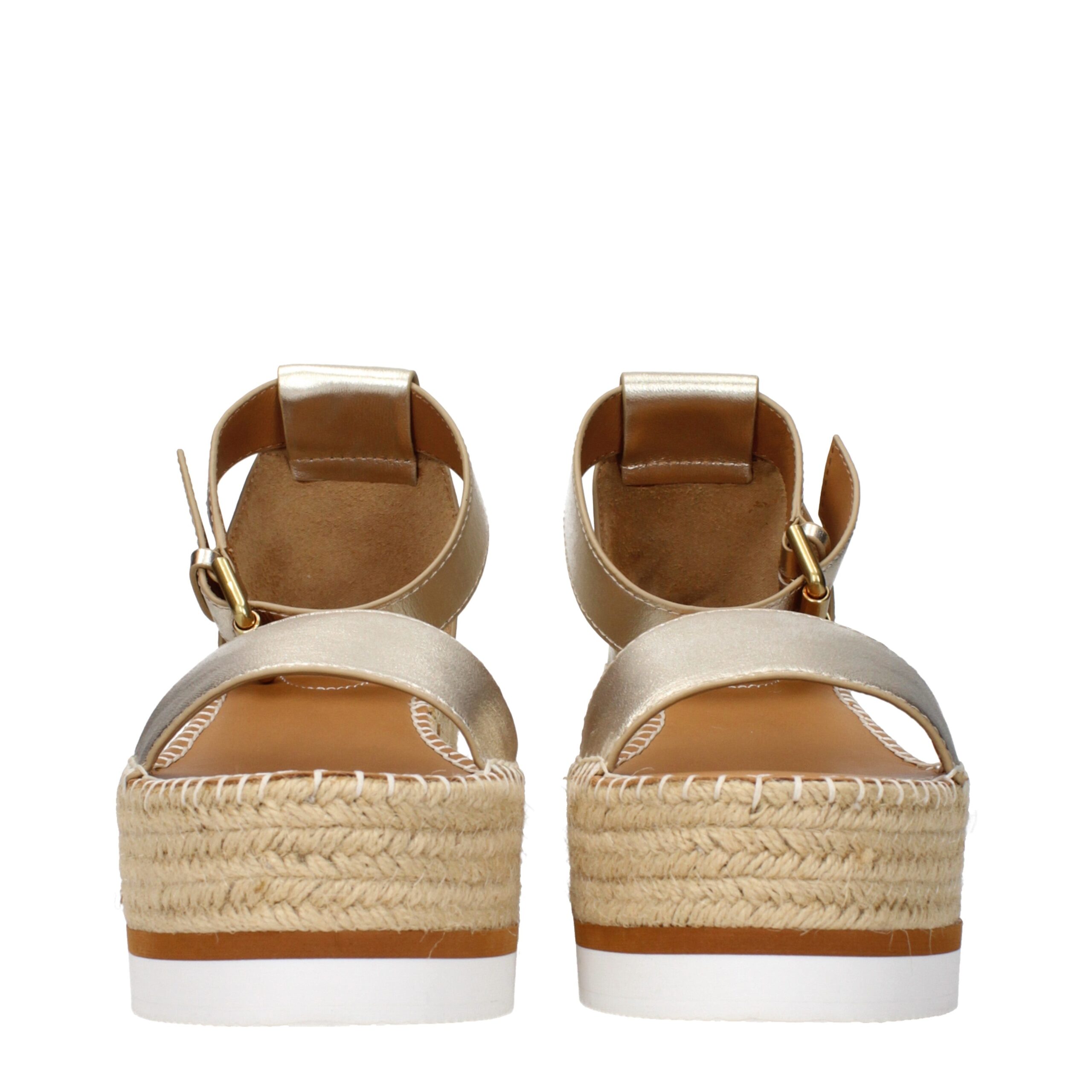 See By ChloƩ Gold Leather Wedge Sandals - Image 3