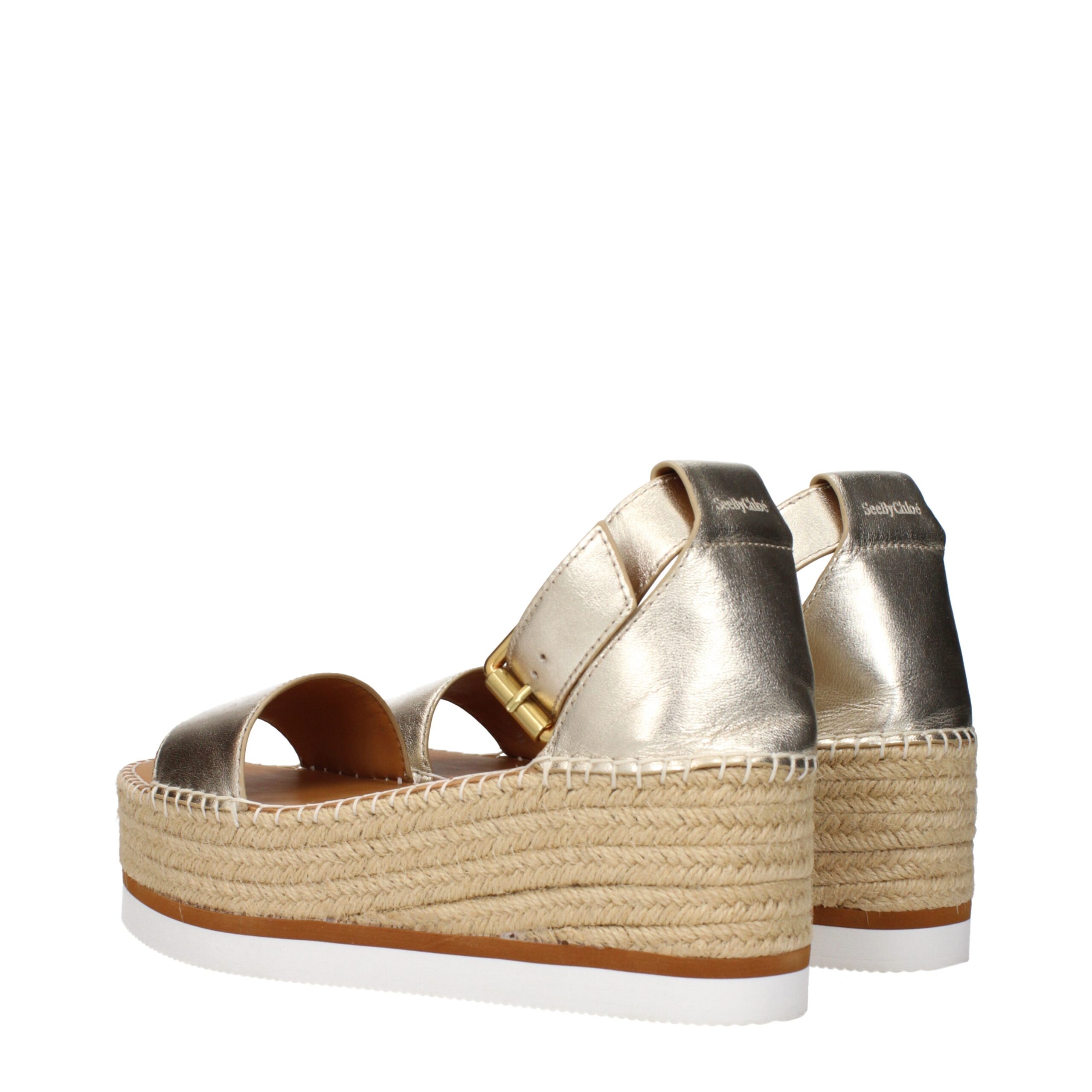 See By ChloƩ Gold Leather Wedge Sandals - Image 4