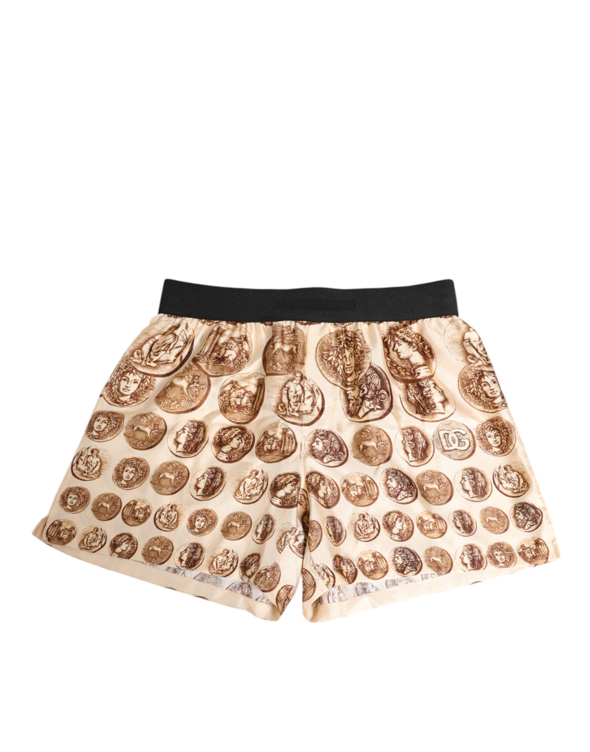 Dolce & Gabbana Brown Ancient Coin Print Silk Shorts Swimwear - Image 2