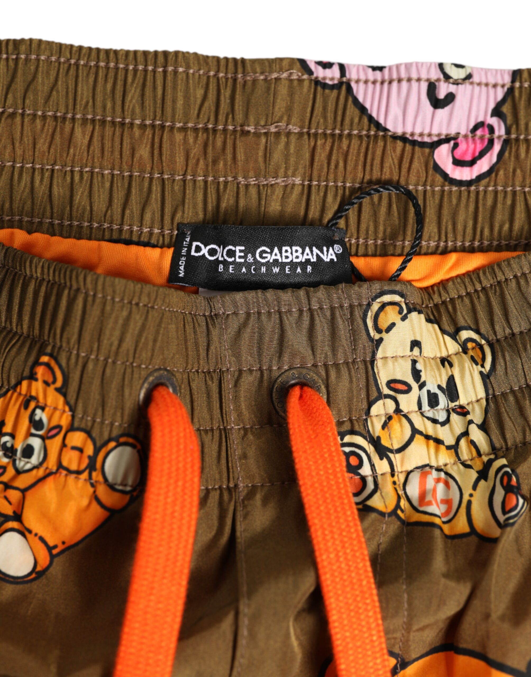 Dolce & Gabbana Brown Multicolor Teddy Bear Men Shorts Swimwear - Image 4