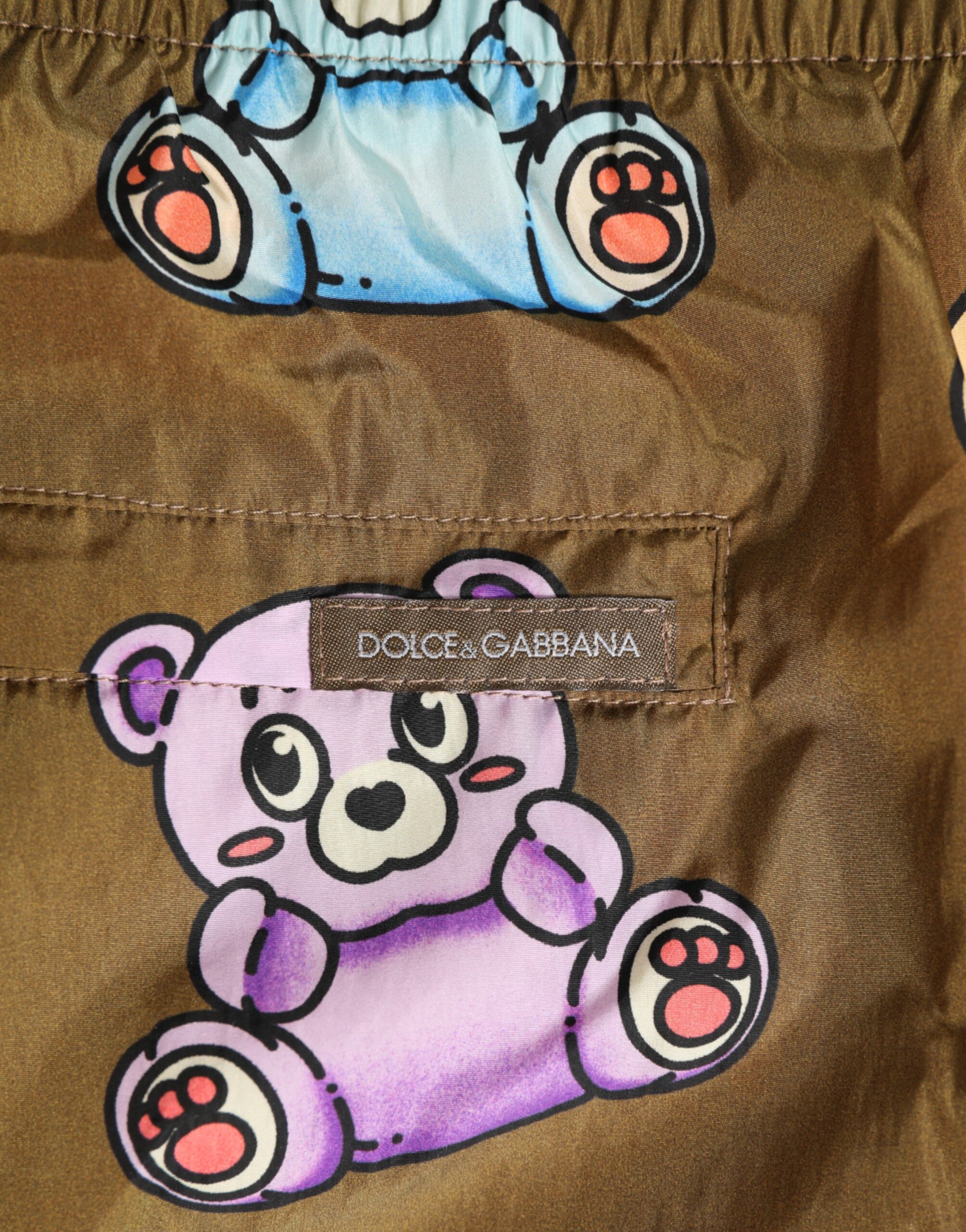 Dolce & Gabbana Brown Multicolor Teddy Bear Men Shorts Swimwear - Image 6