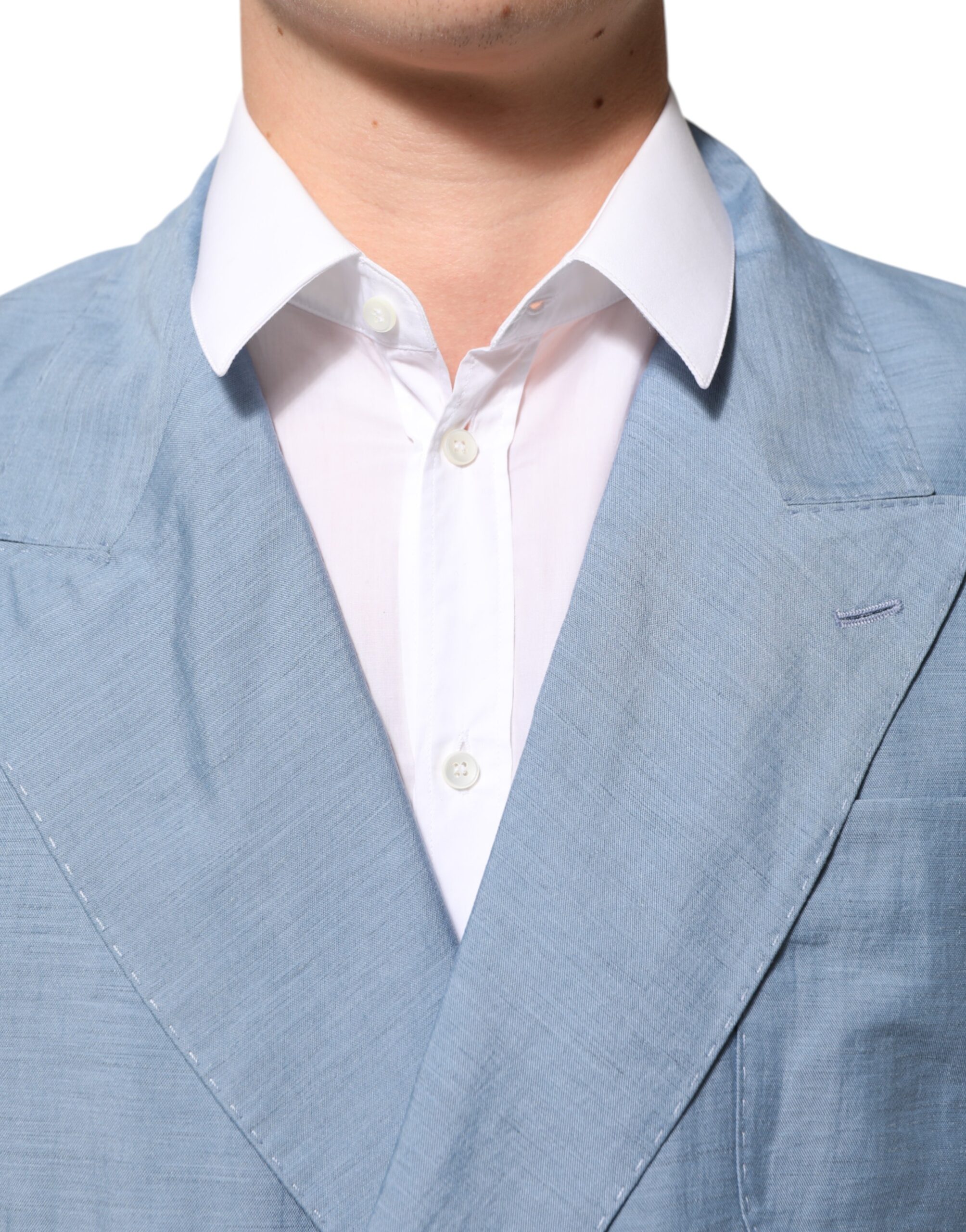 Dolce & Gabbana Light Blue Linen Double Breasted Men Jacket Blazer - Image 5