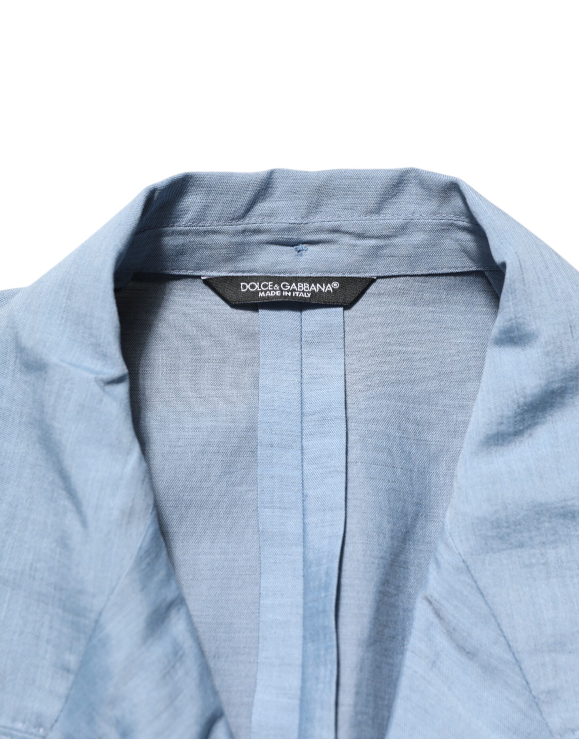 Dolce & Gabbana Light Blue Linen Double Breasted Men Jacket Blazer - Image 7
