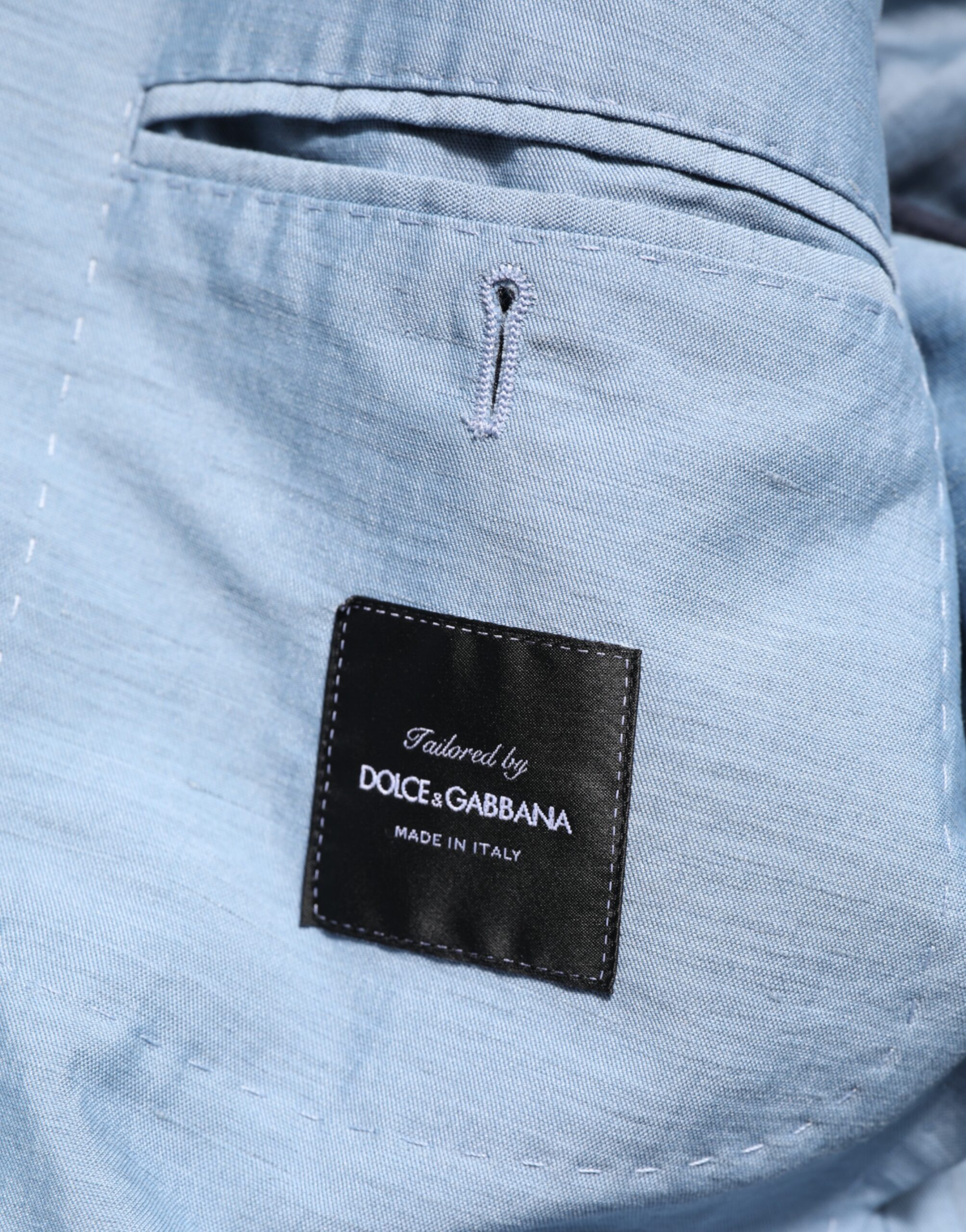 Dolce & Gabbana Light Blue Linen Double Breasted Men Jacket Blazer - Image 8