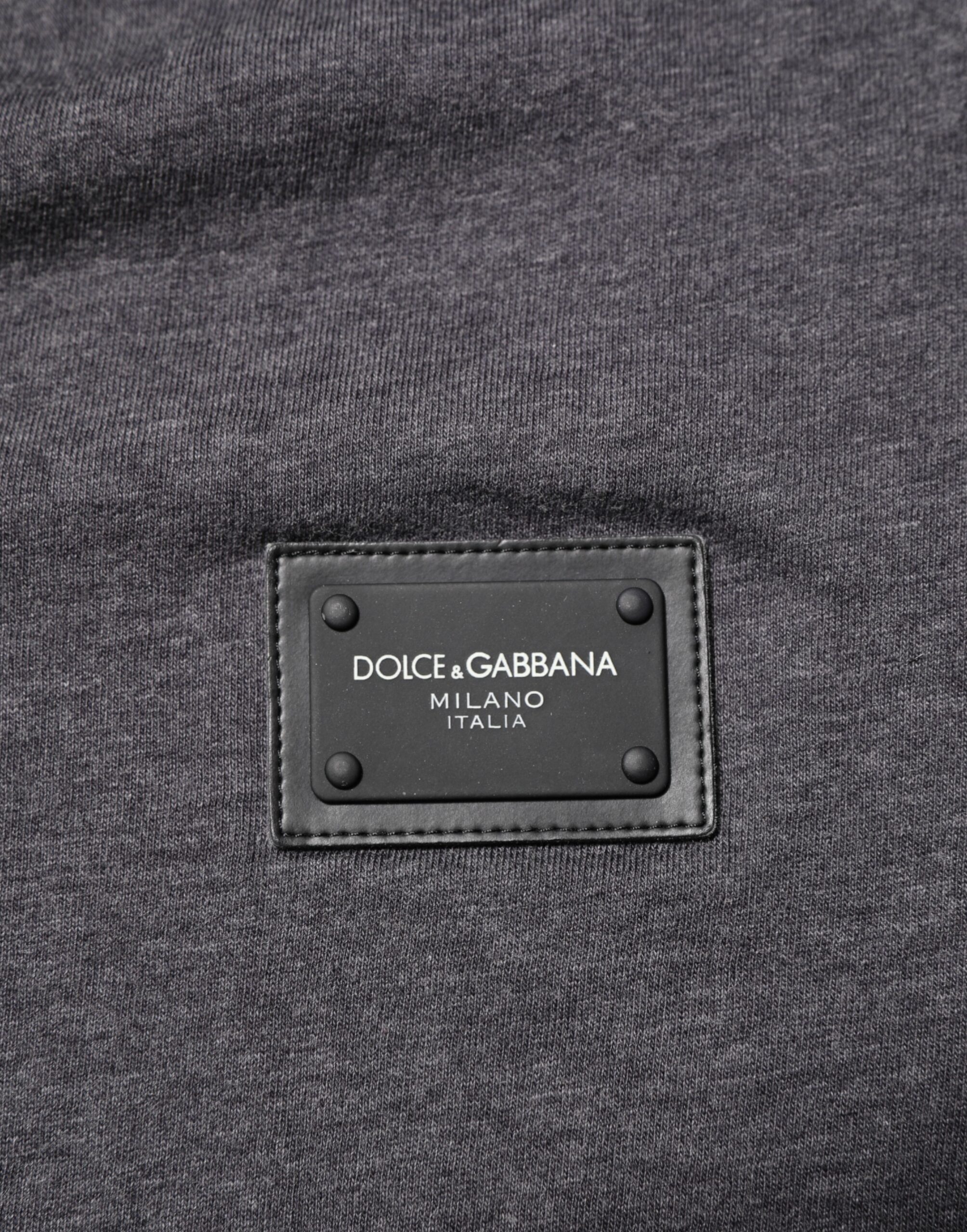 Dolce & Gabbana Grey Cotton V-Neck Logo Plaque Melange T-Shirt - Image 8