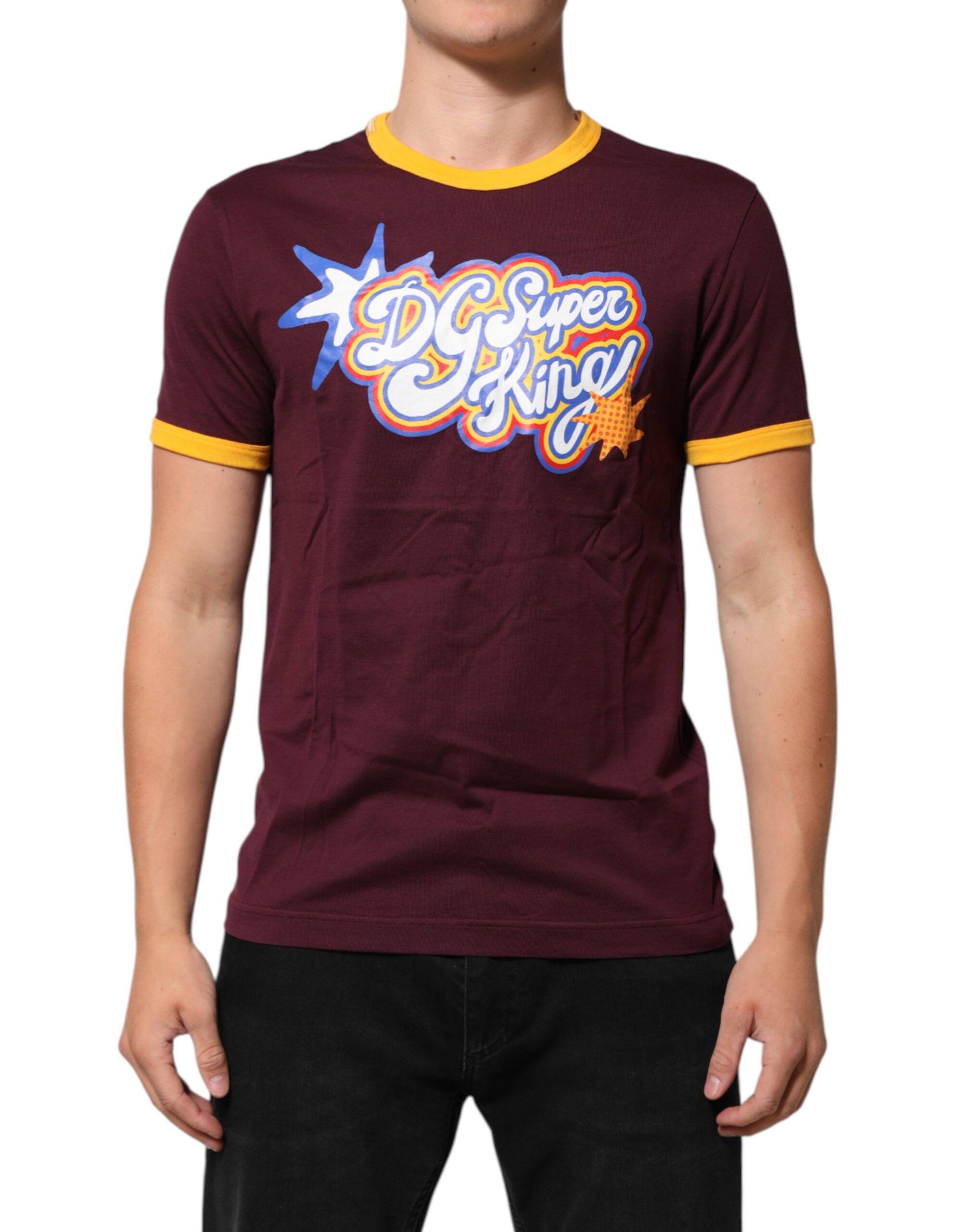 Dolce & Gabbana Burgundy Cotton DG Super King Logo T-Shirt - Image 2