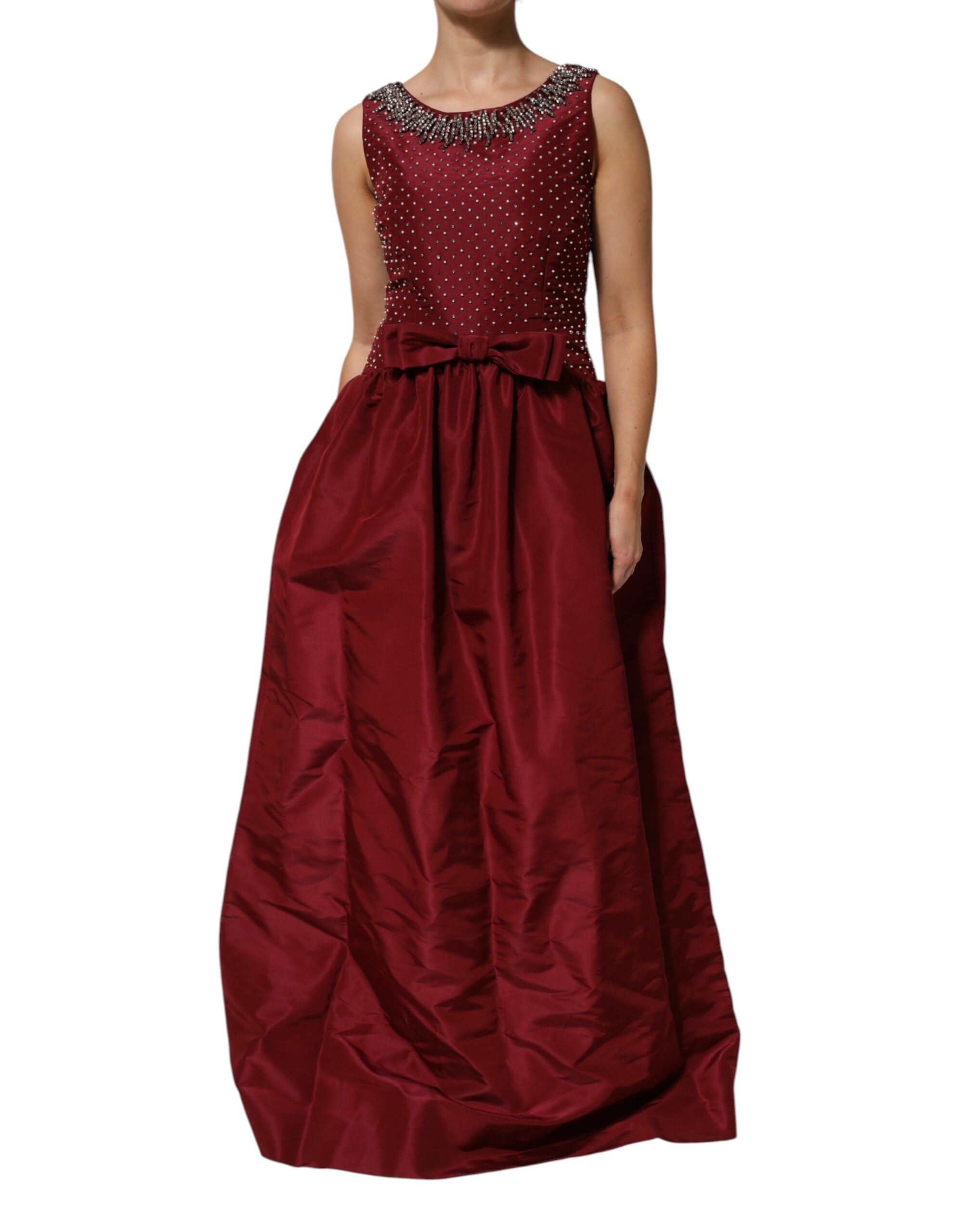 Dolce & Gabbana Burgundy Silk Beaded Evening Gown Dress - Image 2