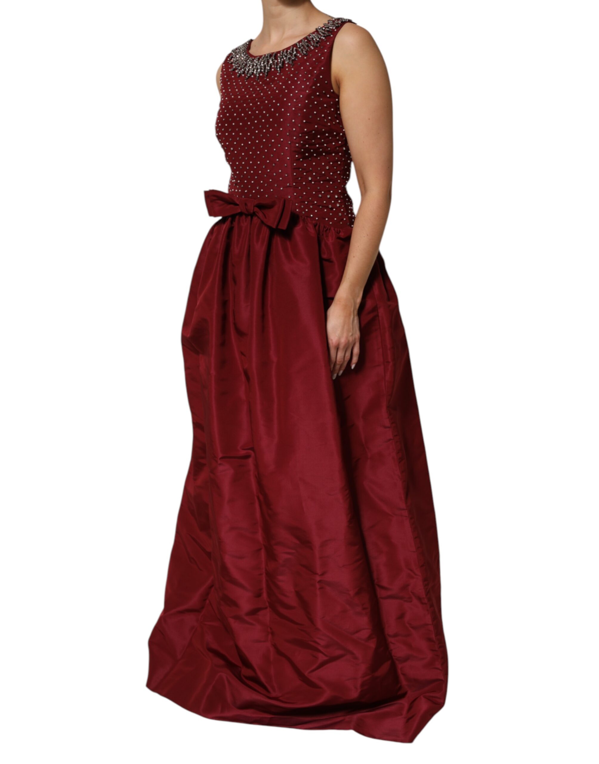 Dolce & Gabbana Burgundy Silk Beaded Evening Gown Dress - Image 3