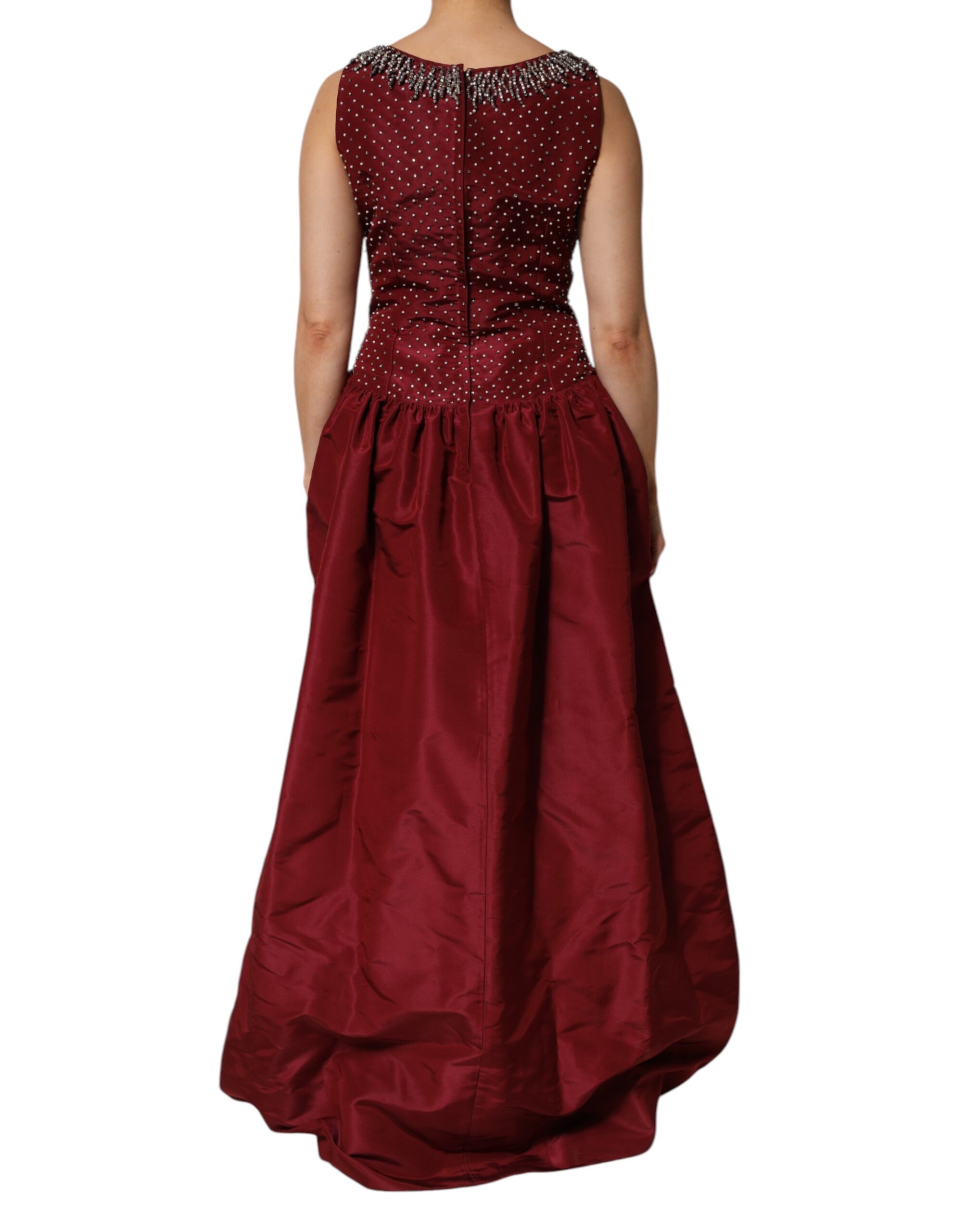 Dolce & Gabbana Burgundy Silk Beaded Evening Gown Dress - Image 4