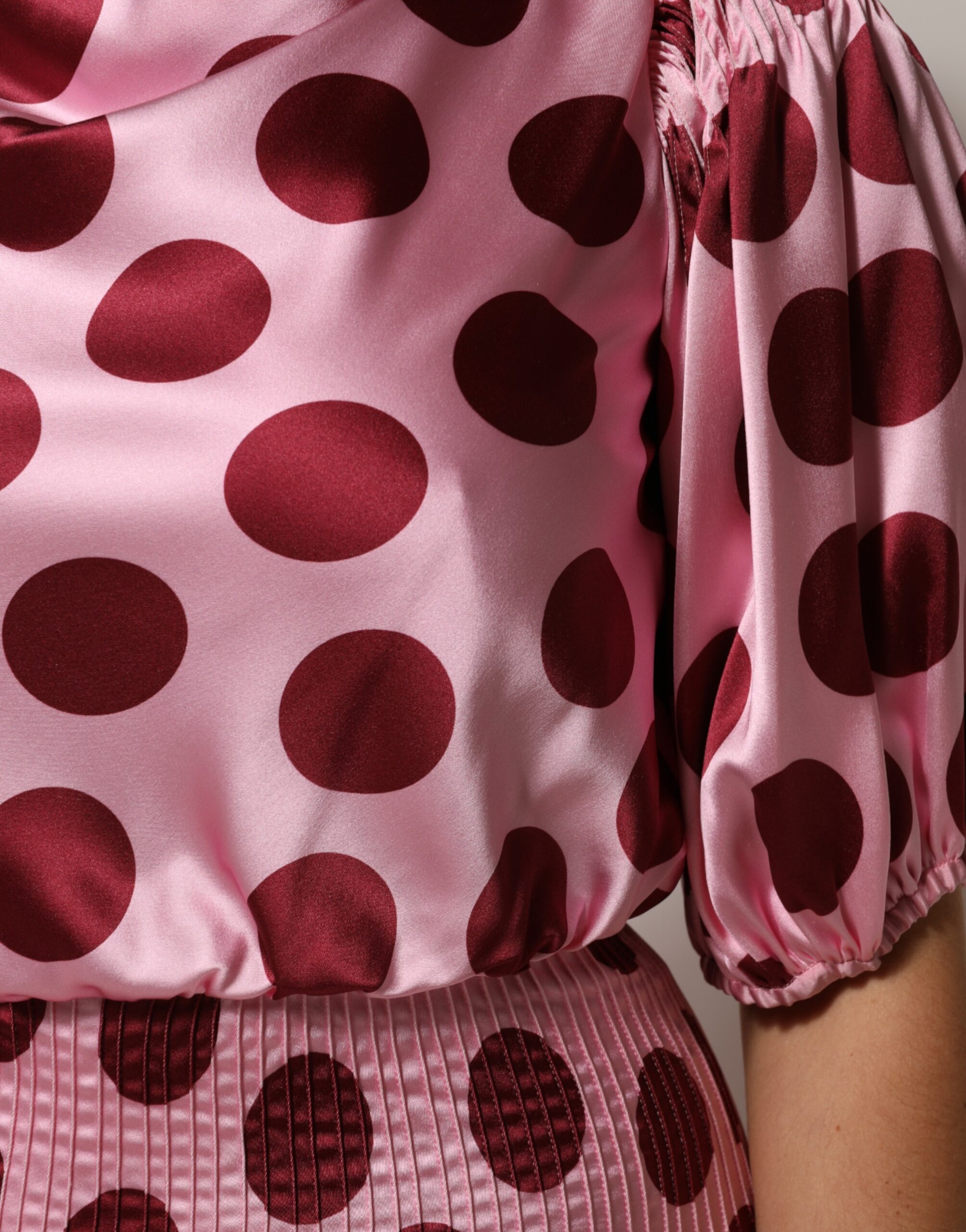 Dolce & Gabbana Pink Red Polka Dot Silk Satin Maxi Gown Dress - Image 6