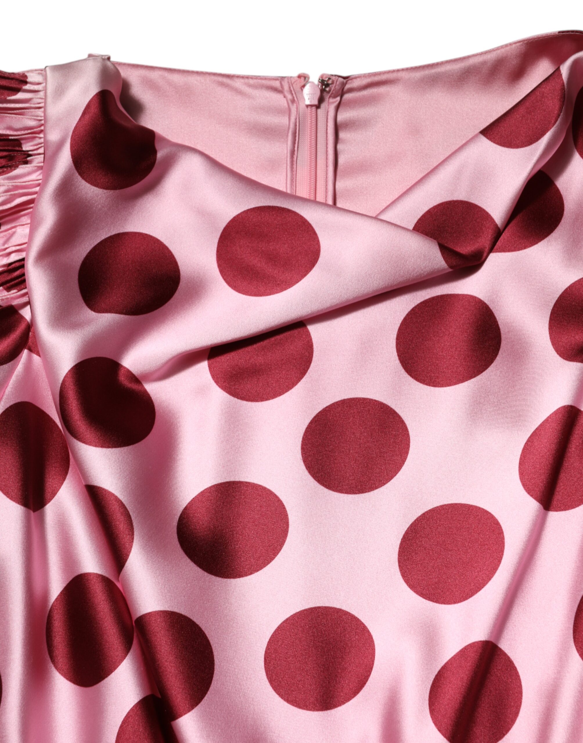 Dolce & Gabbana Pink Red Polka Dot Silk Satin Maxi Gown Dress - Image 7