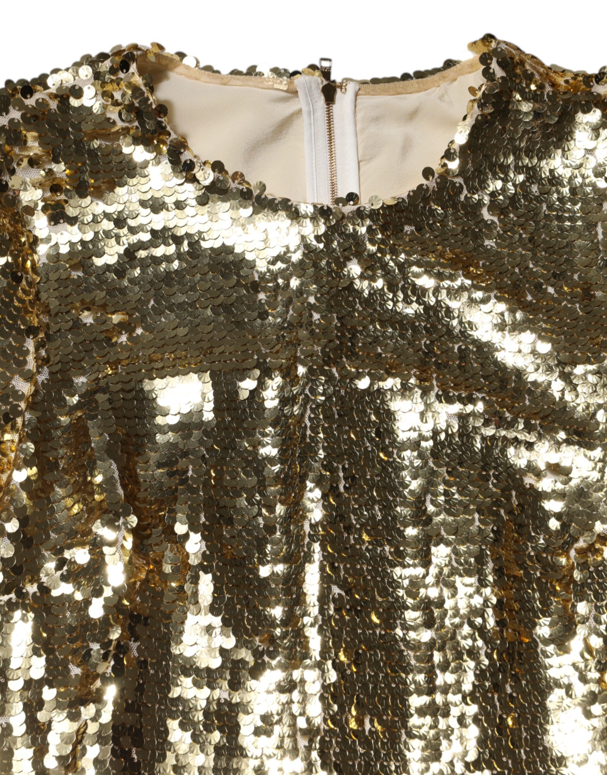 Dolce & Gabbana Gold Sequin Long Sleeve Mini Dress - Image 7
