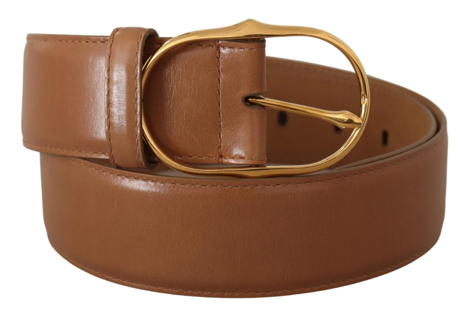 Costume National Brown Leather Gold Metal Oval Buckle Belt - Image 3