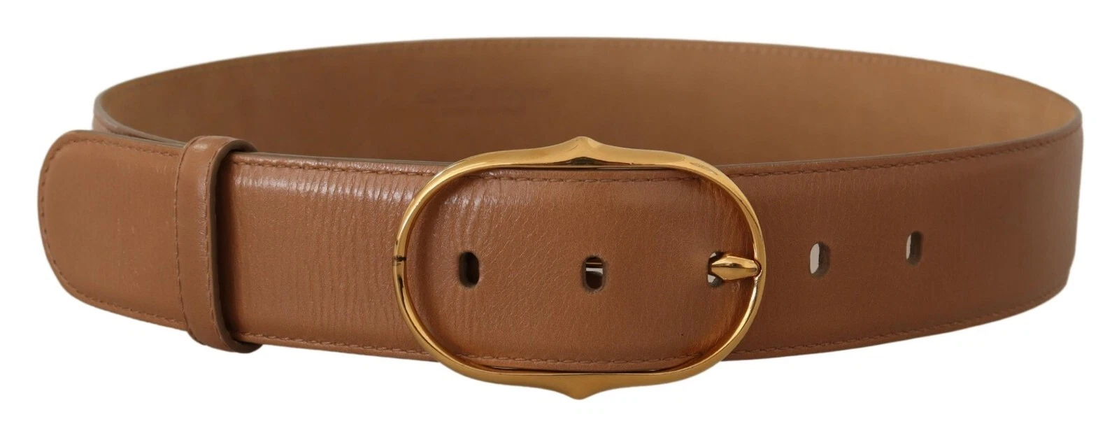 Costume National Brown Leather Gold Metal Oval Buckle Belt - Image 2