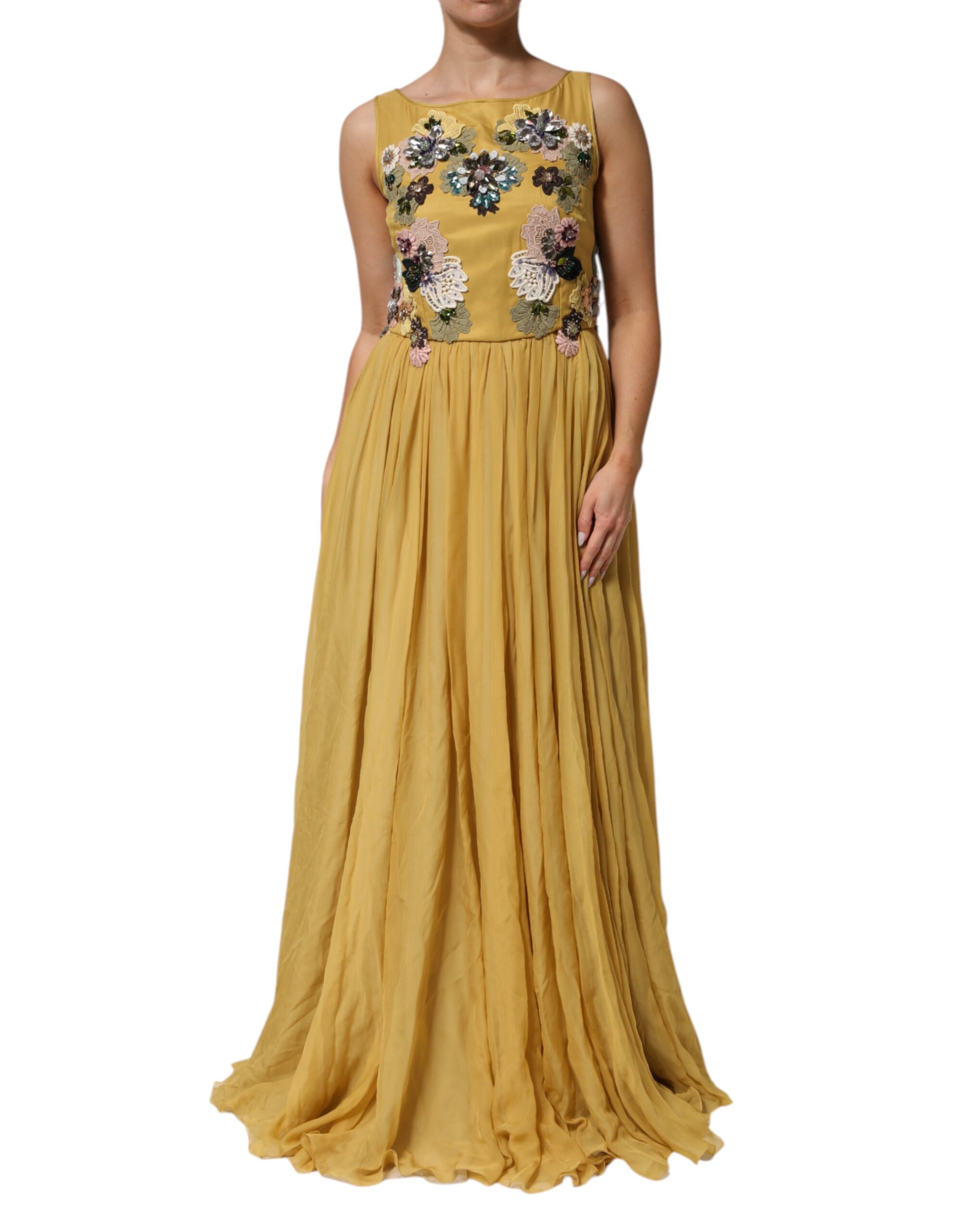 Dolce & Gabbana Yellow Silk Floral Embroidered Maxi Dress - Image 2