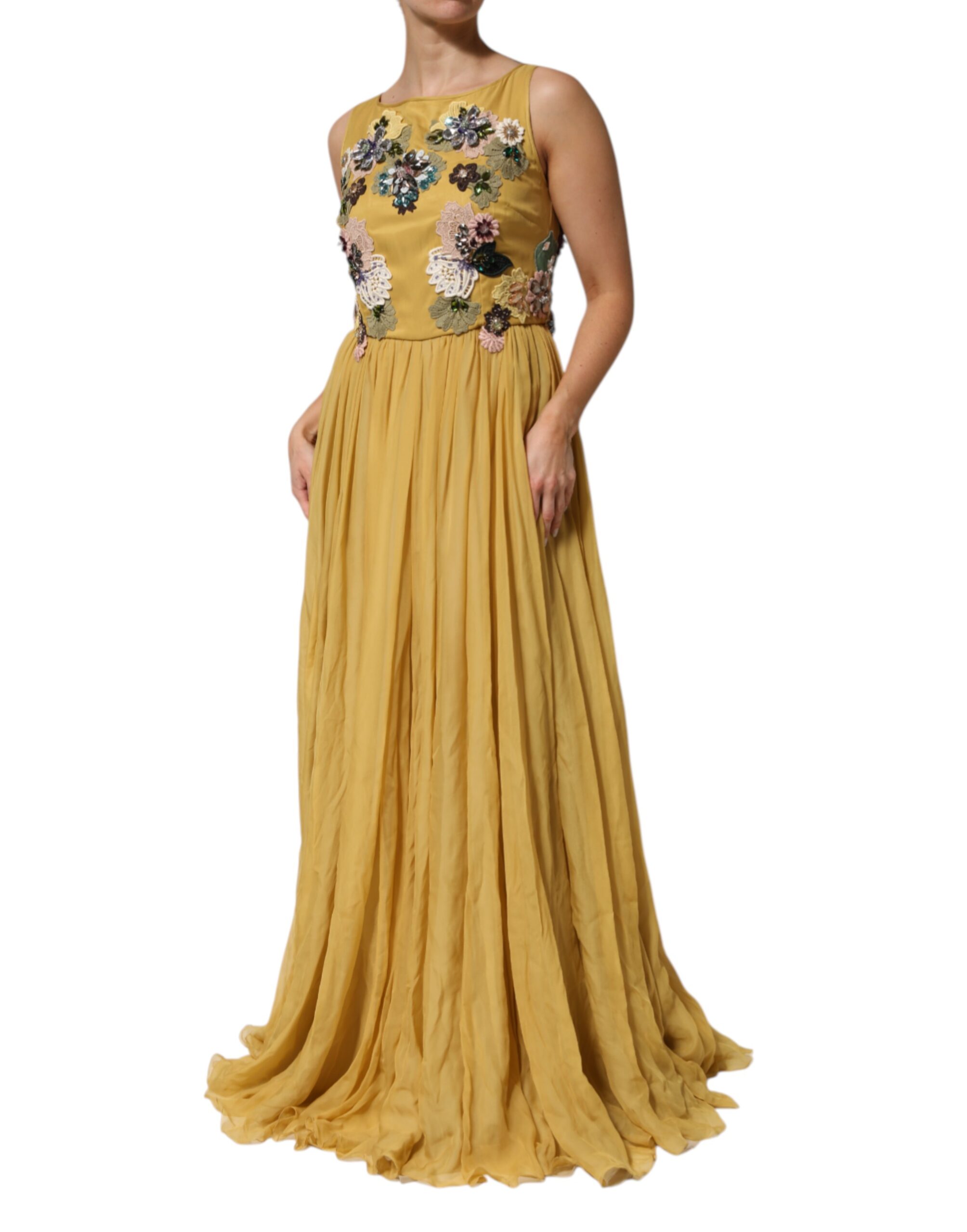 Dolce & Gabbana Yellow Silk Floral Embroidered Maxi Dress - Image 3