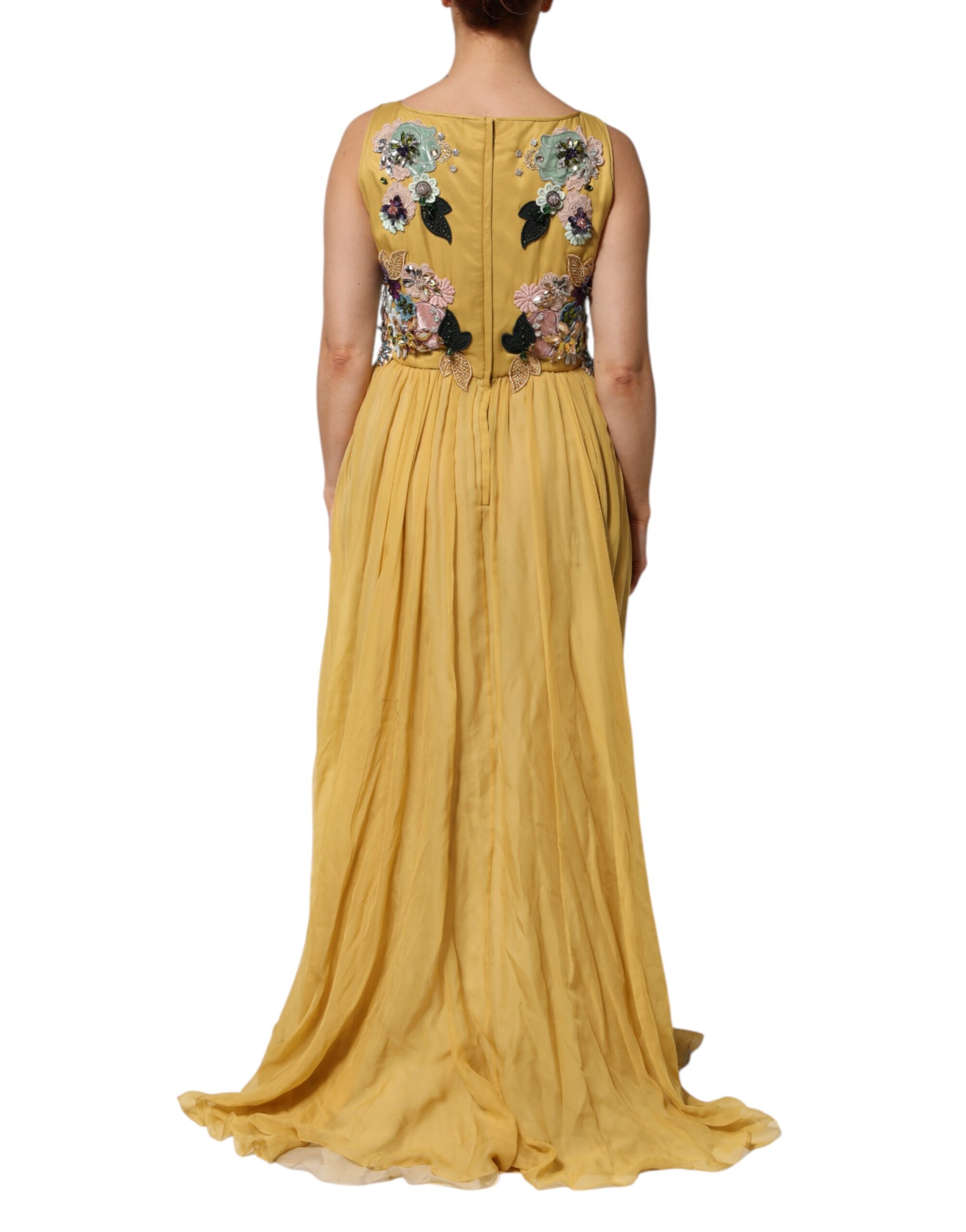 Dolce & Gabbana Yellow Silk Floral Embroidered Maxi Dress - Image 4
