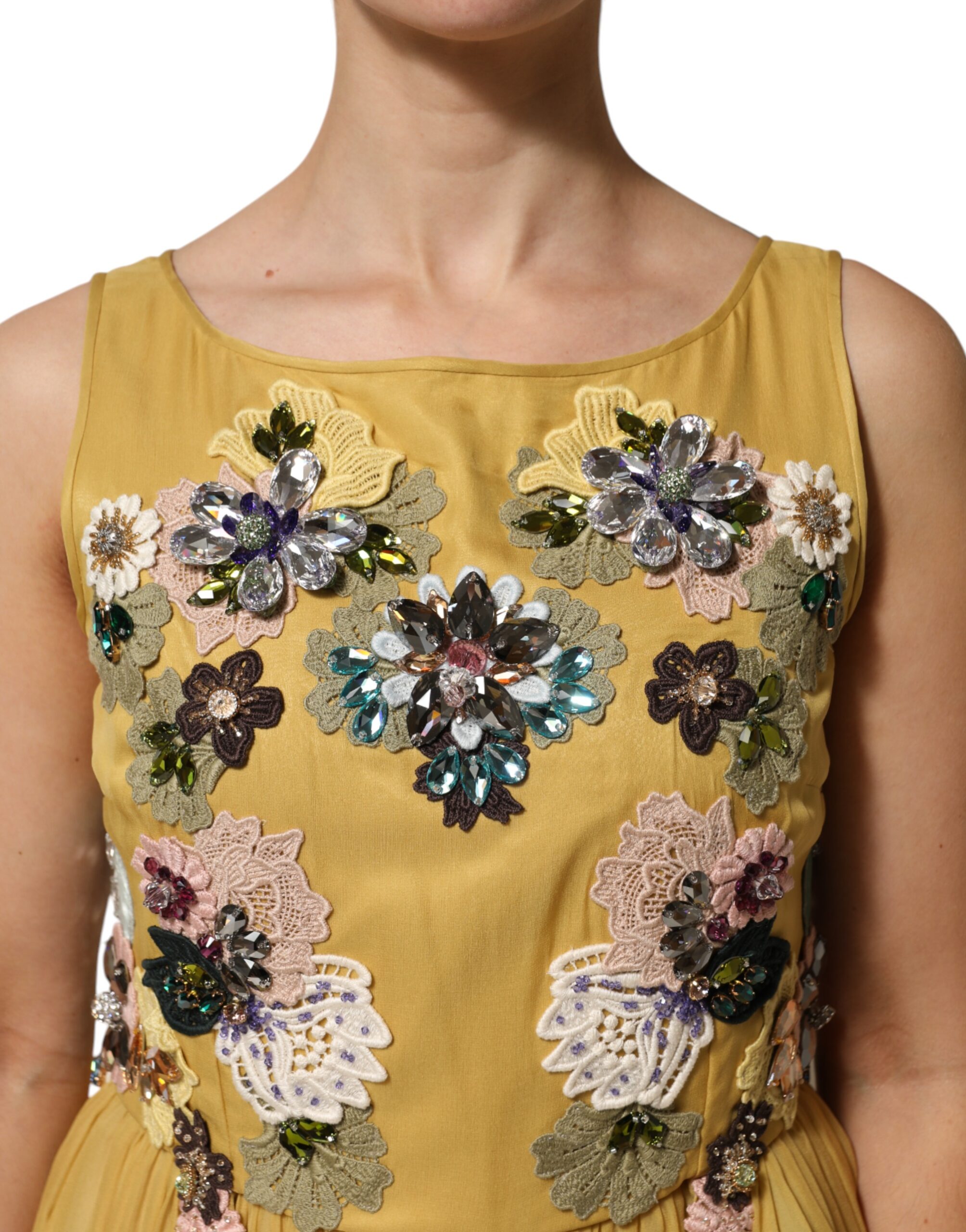 Dolce & Gabbana Yellow Silk Floral Embroidered Maxi Dress - Image 5