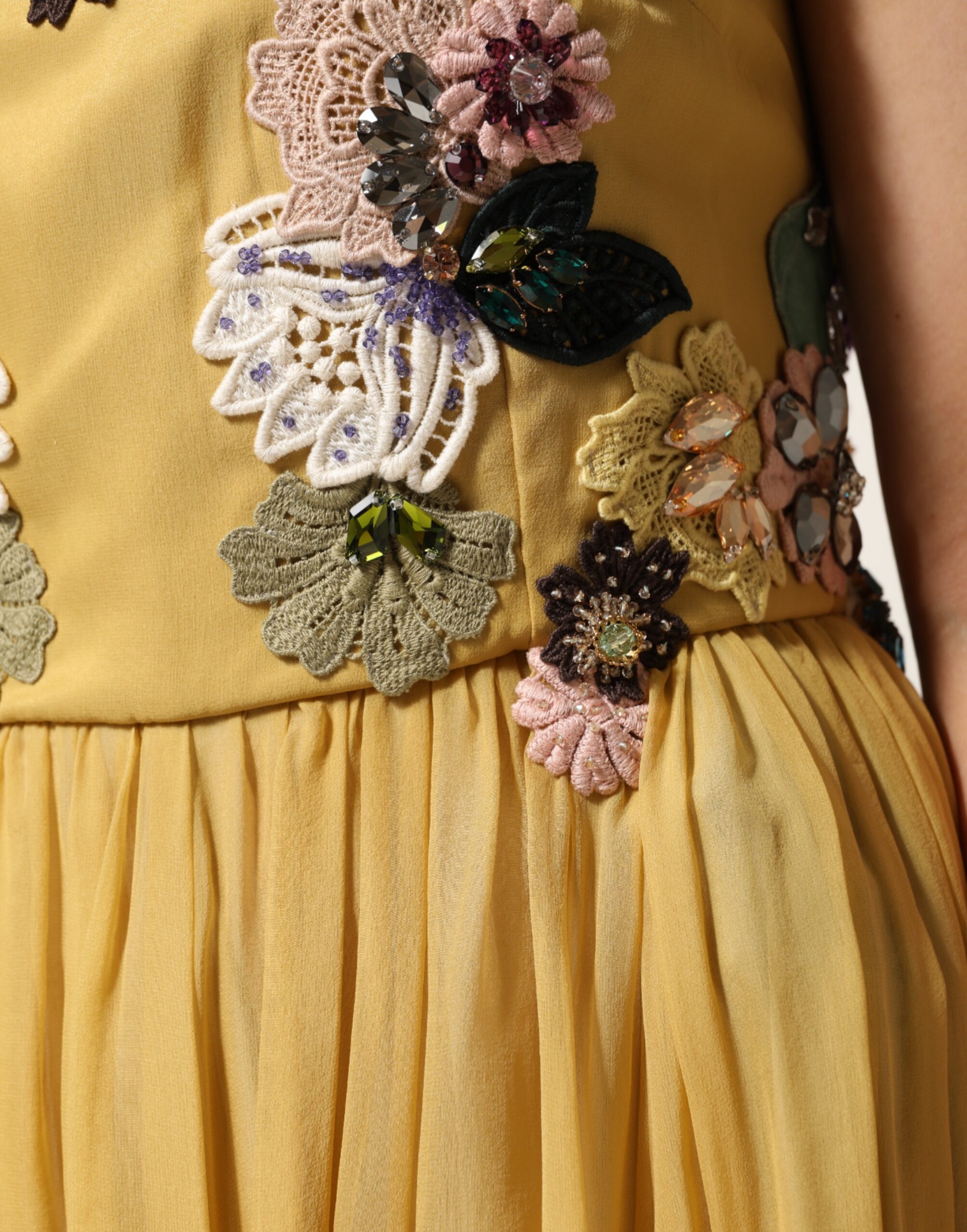 Dolce & Gabbana Yellow Silk Floral Embroidered Maxi Dress - Image 7