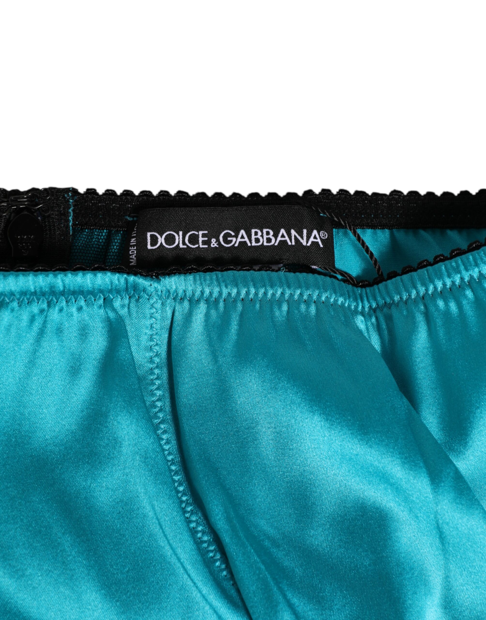 Dolce & Gabbana Aqua Green Satin High-Waist Briefs Underwear - Image 3