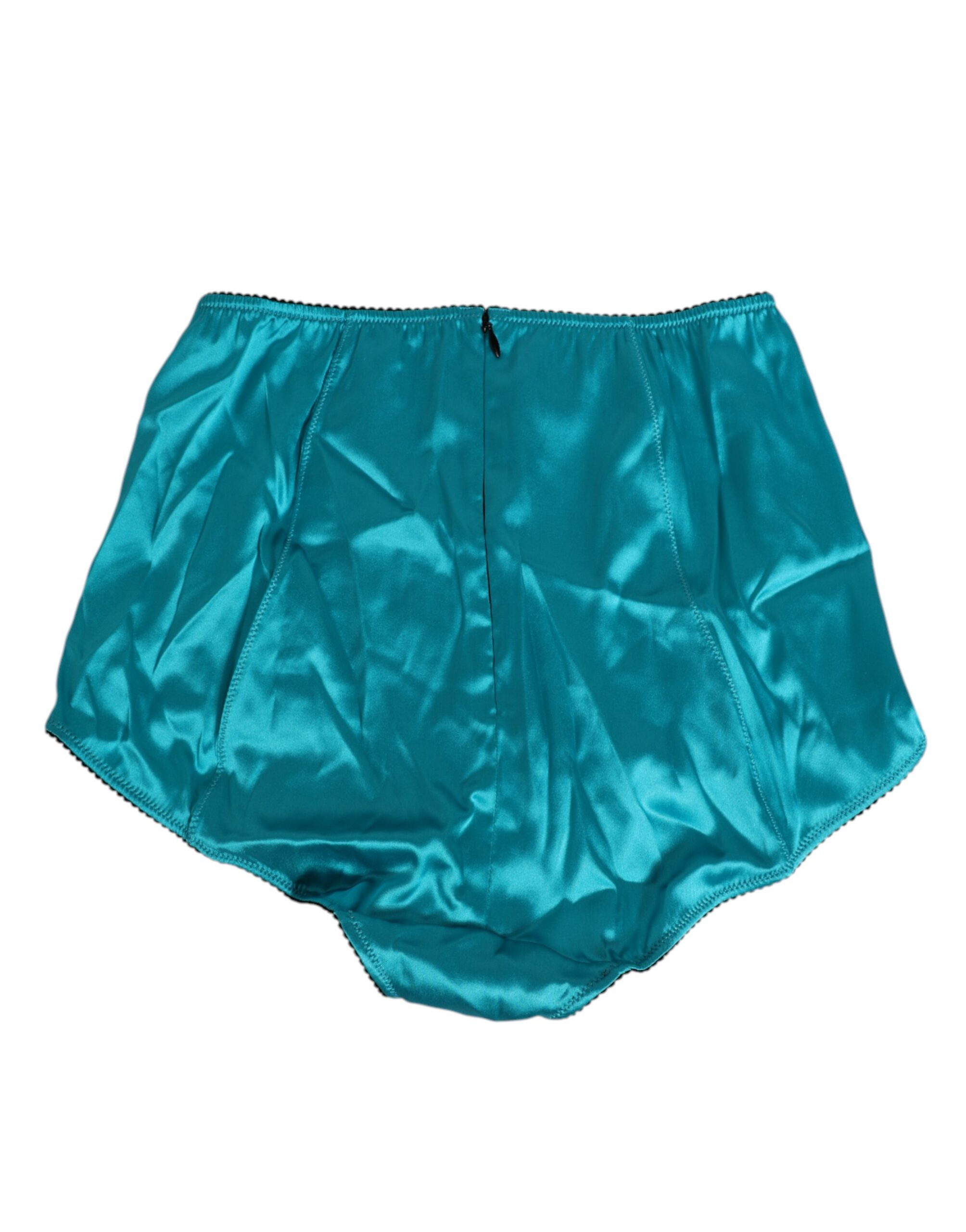 Dolce & Gabbana Aqua Green Satin High-Waist Briefs Underwear - Image 4